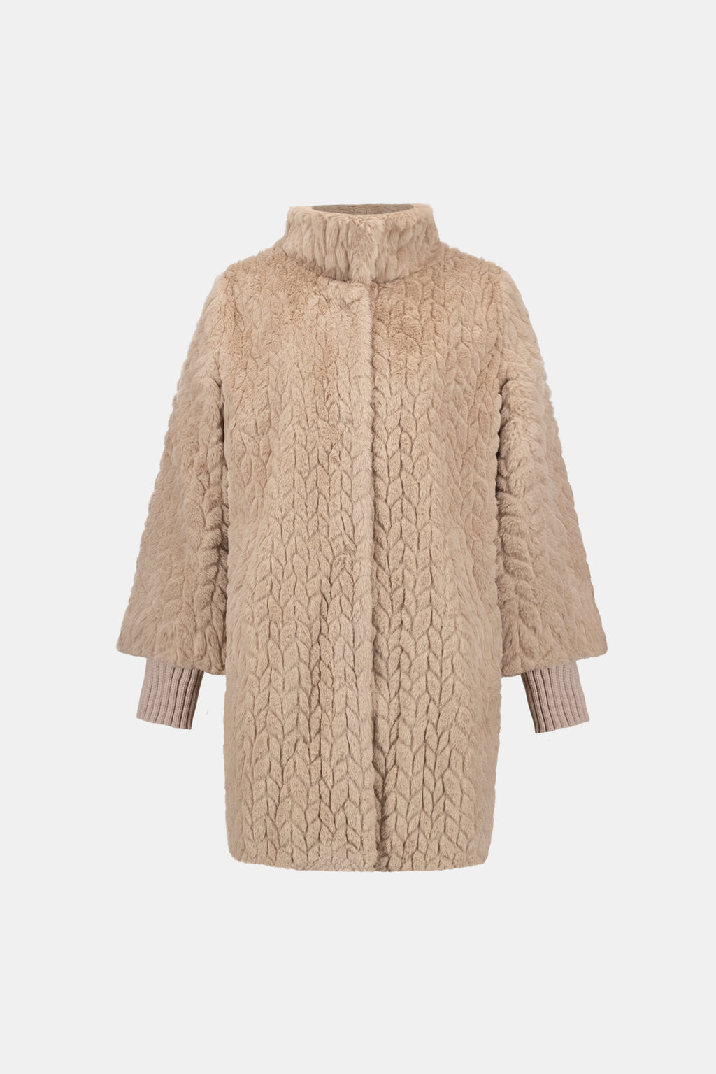 Joseph Ribkoff Textured Faux Fur Mock-Neck Coat 263915