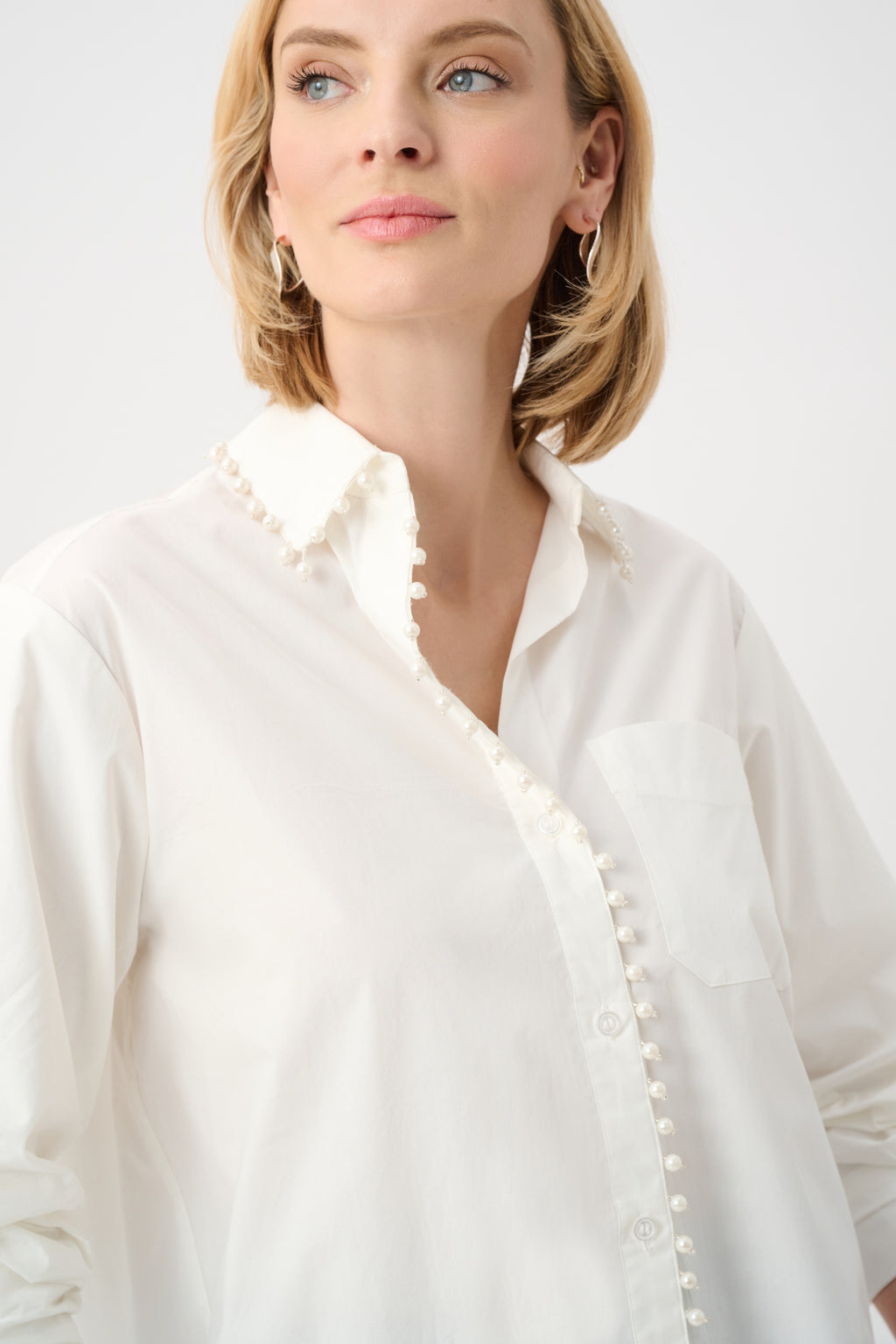 Joseph Ribkoff Cotton Poplin Pearl Trim Boxy Blouse 263923