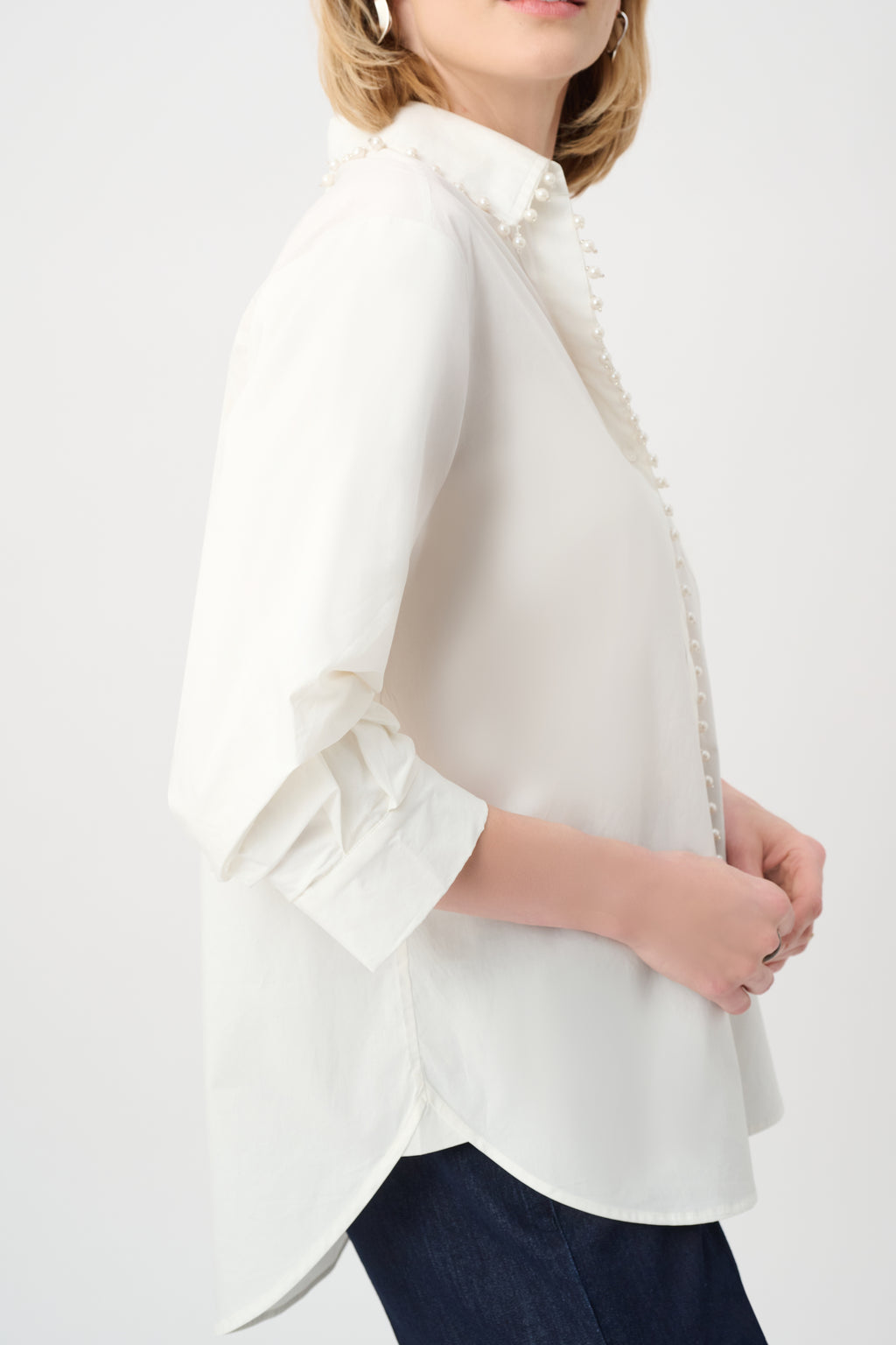 Joseph Ribkoff Cotton Poplin Pearl Trim Boxy Blouse 263923