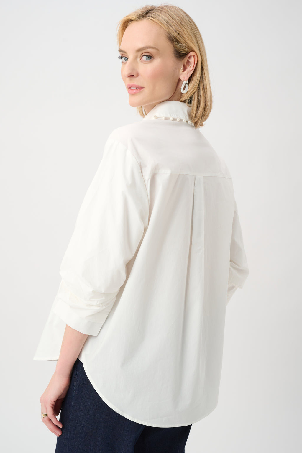 Joseph Ribkoff Cotton Poplin Pearl Trim Boxy Blouse 263923