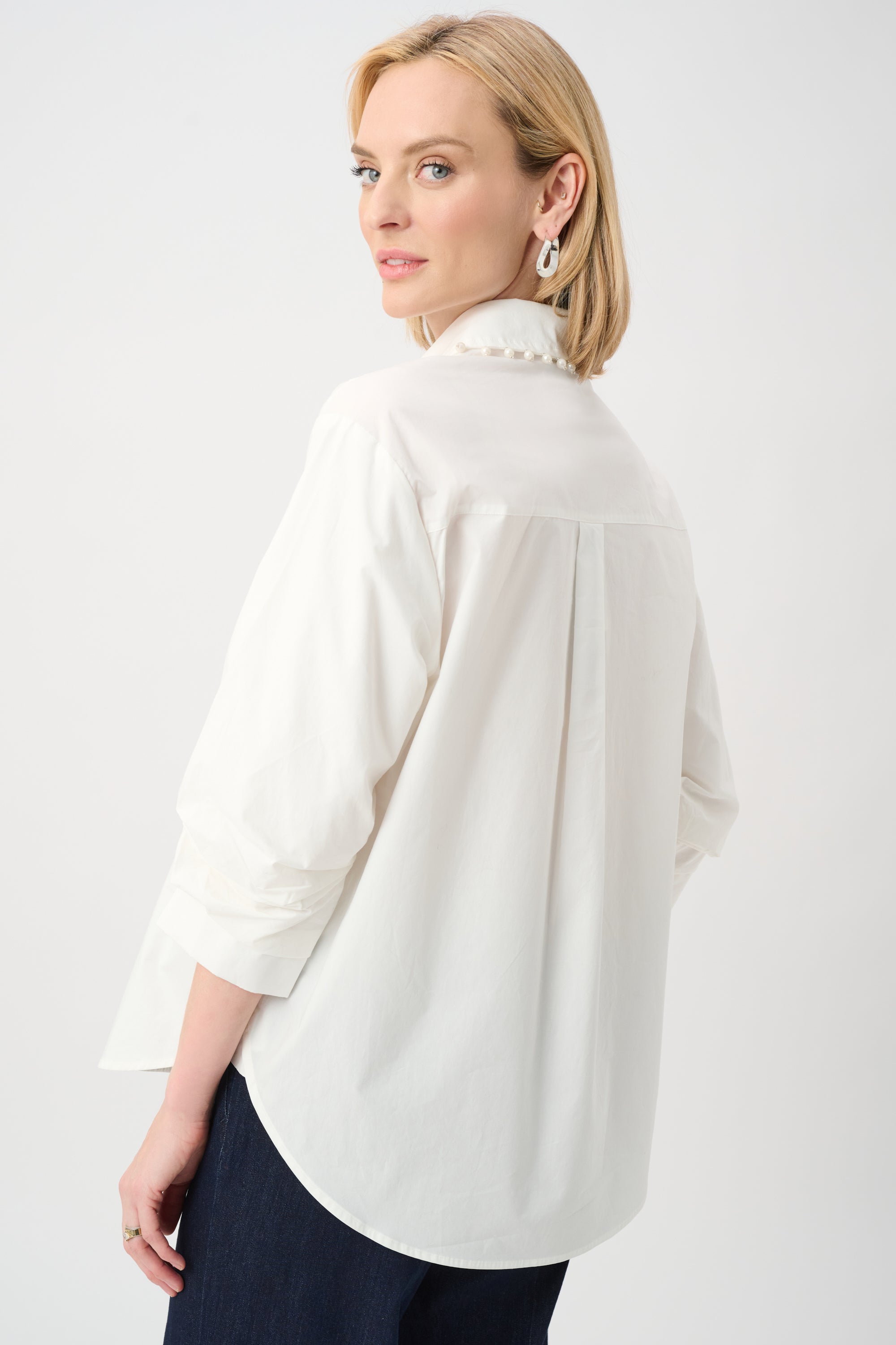 Joseph Ribkoff Cotton Poplin Pearl Trim Boxy Blouse 263923