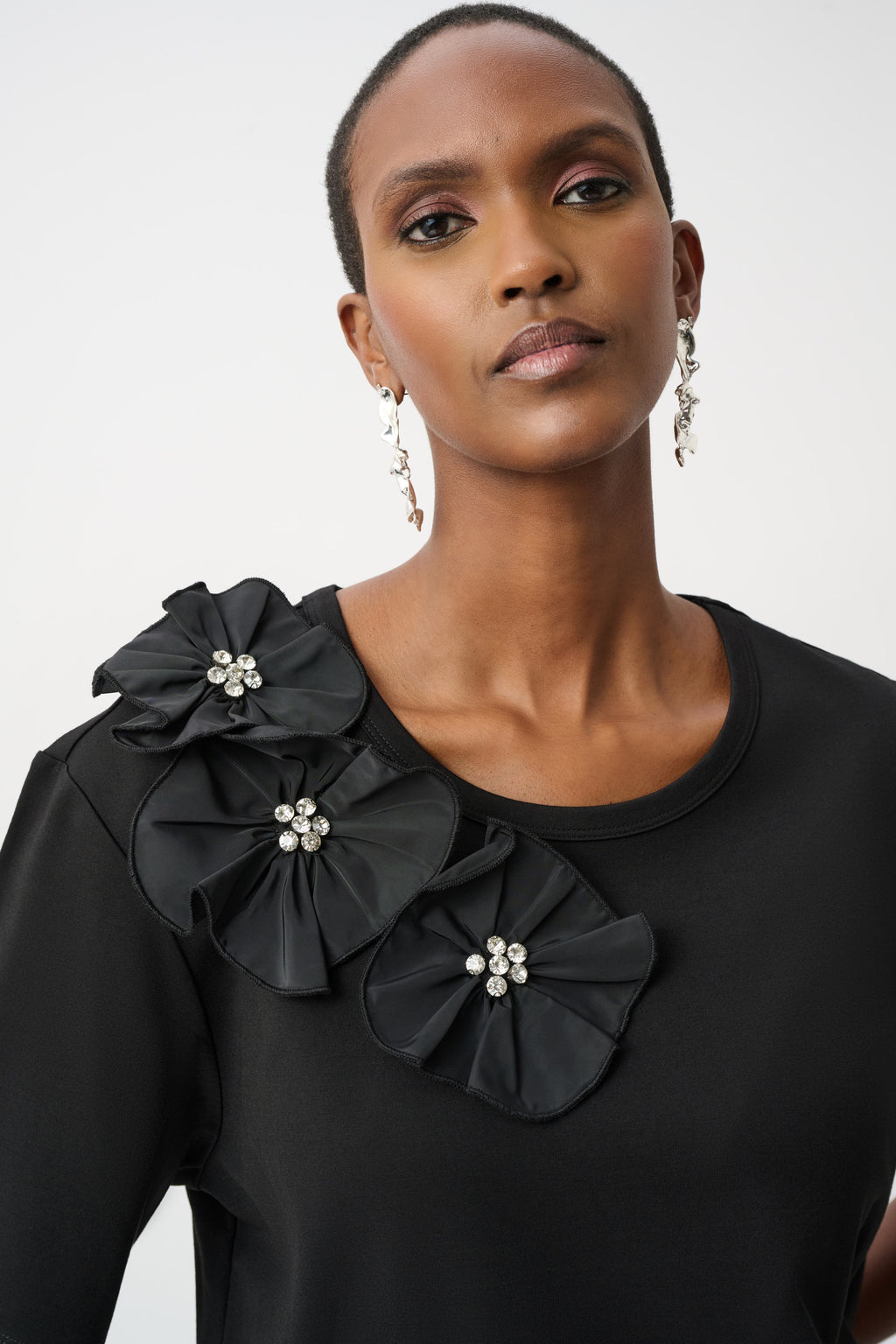 Joseph Ribkoff Rayon and Nylon T-Shirt With Memory Flower Detail 263925