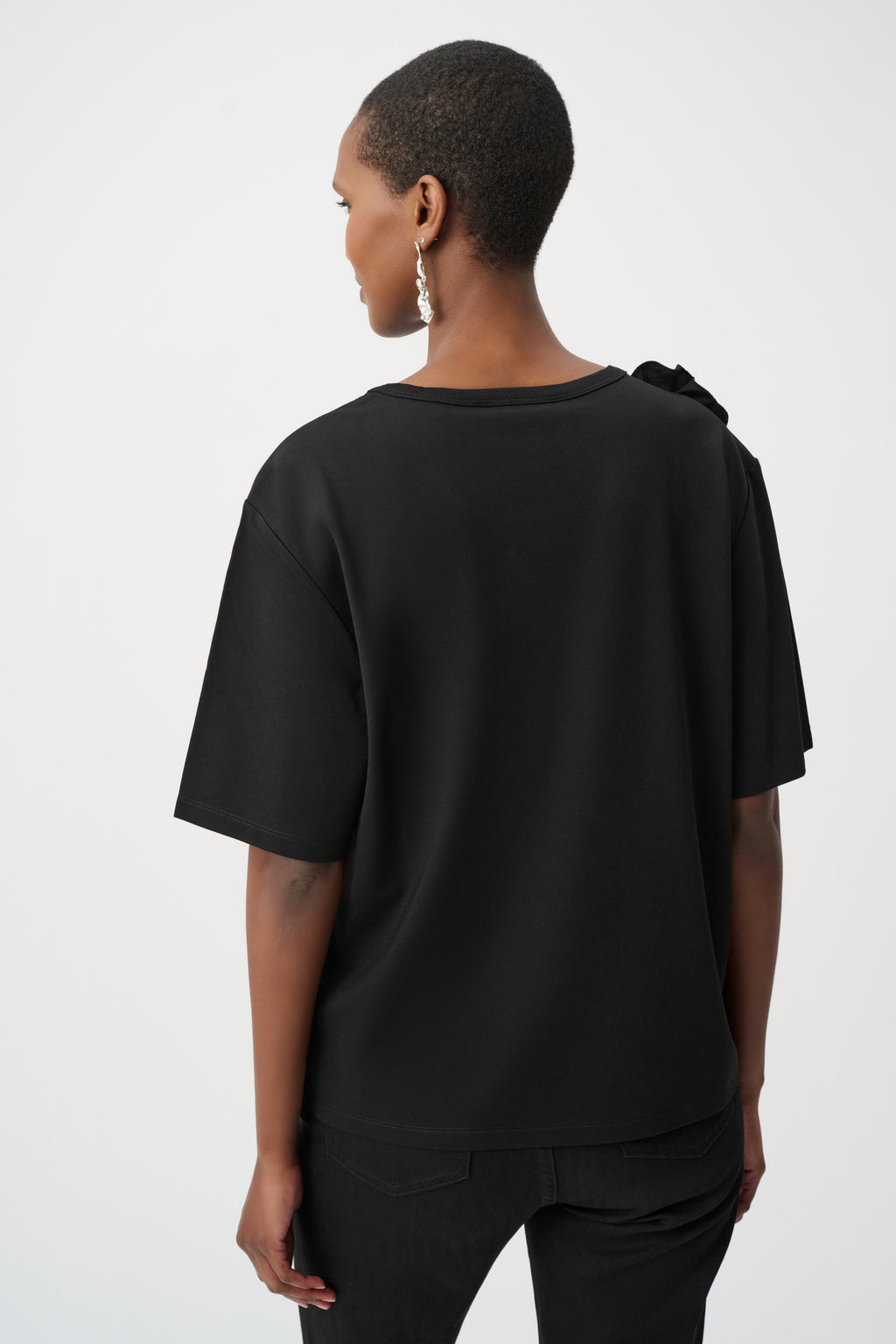 Joseph Ribkoff Rayon and Nylon T-Shirt With Memory Flower Detail 263925