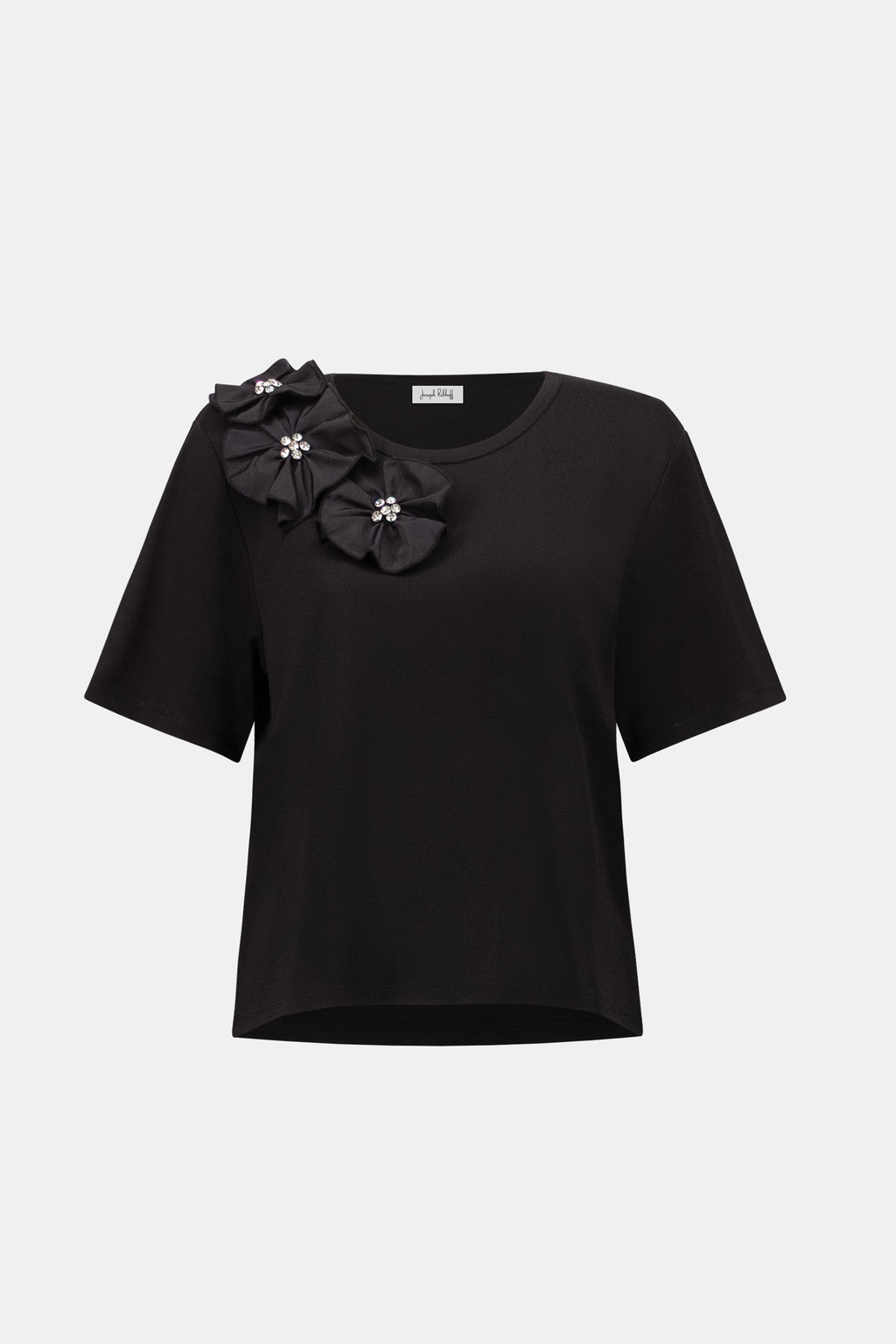 Joseph Ribkoff Rayon and Nylon T-Shirt With Memory Flower Detail 263925