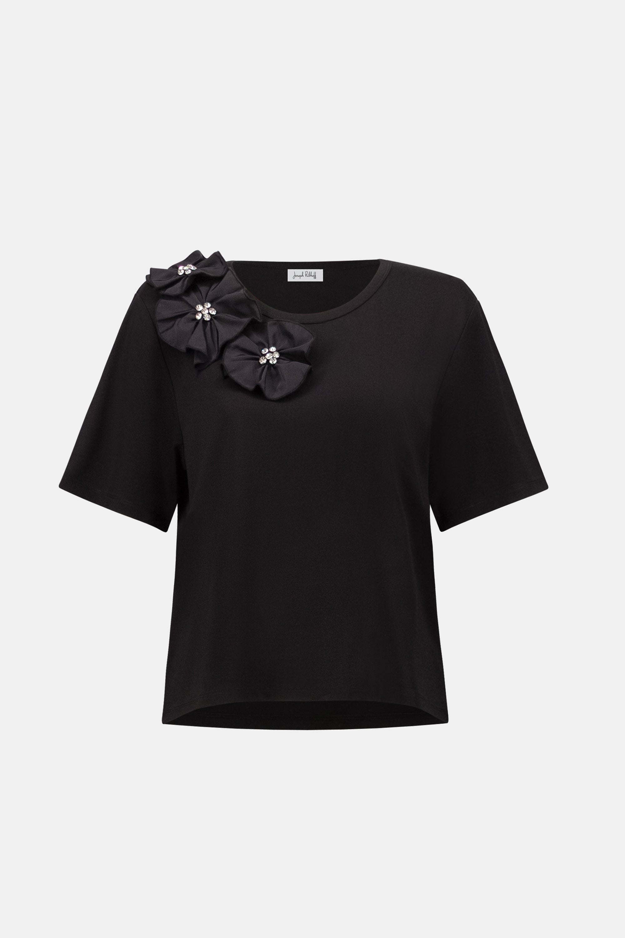 Joseph Ribkoff Rayon and Nylon T-Shirt With Memory Flower Detail 263925