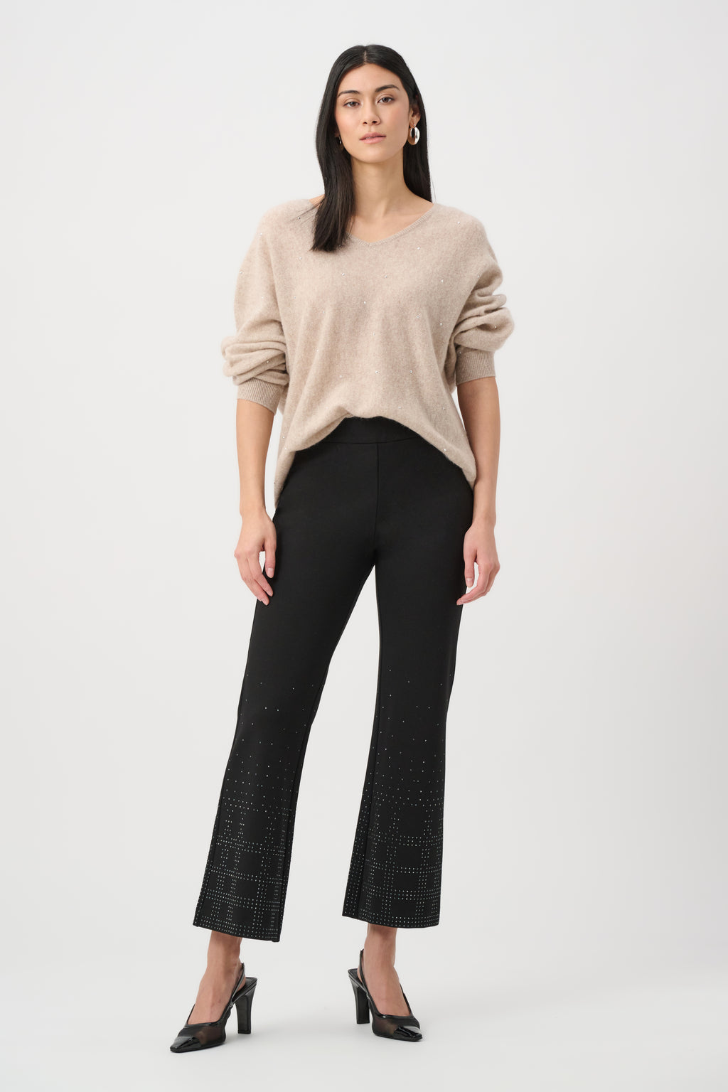 Joseph Ribkoff Heavy Knit Flared Pull-On Pants With Rhinestone Detail 263927
