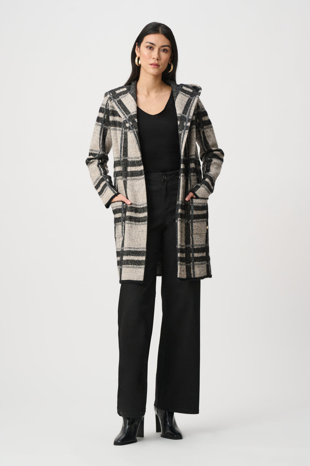 Joseph Ribkoff Brushed Jacquard Plaid Hooded Jacket 263953
