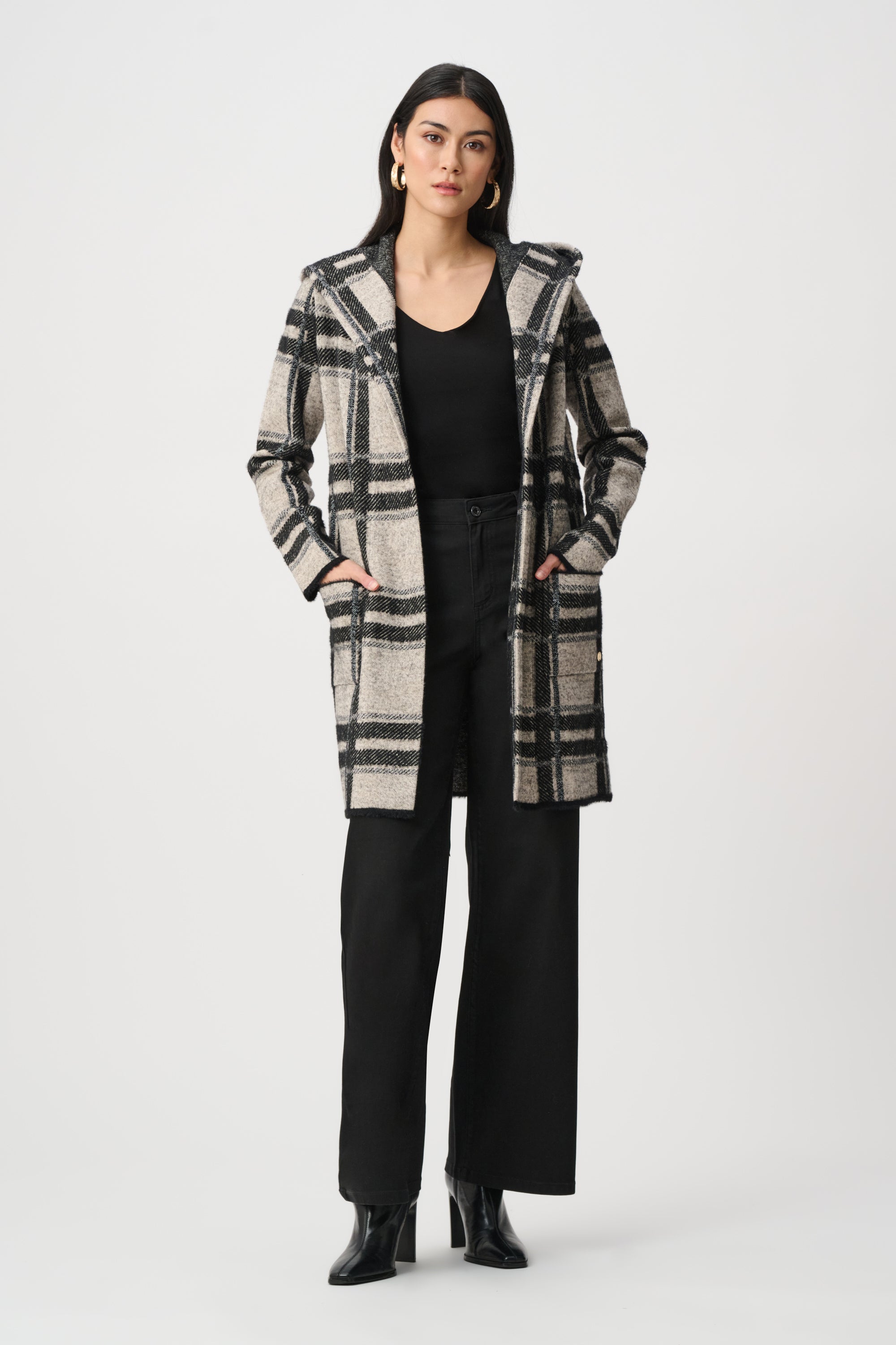 Joseph Ribkoff Brushed Jacquard Plaid Hooded Jacket 263953