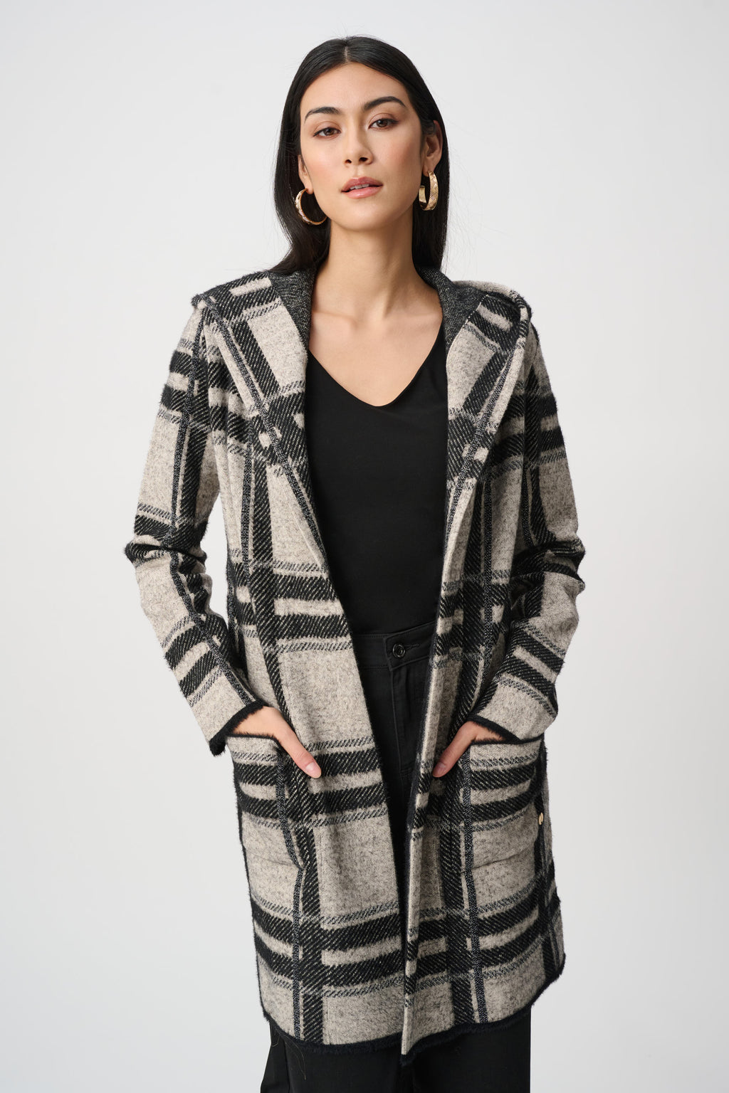 Joseph Ribkoff Brushed Jacquard Plaid Hooded Jacket 263953