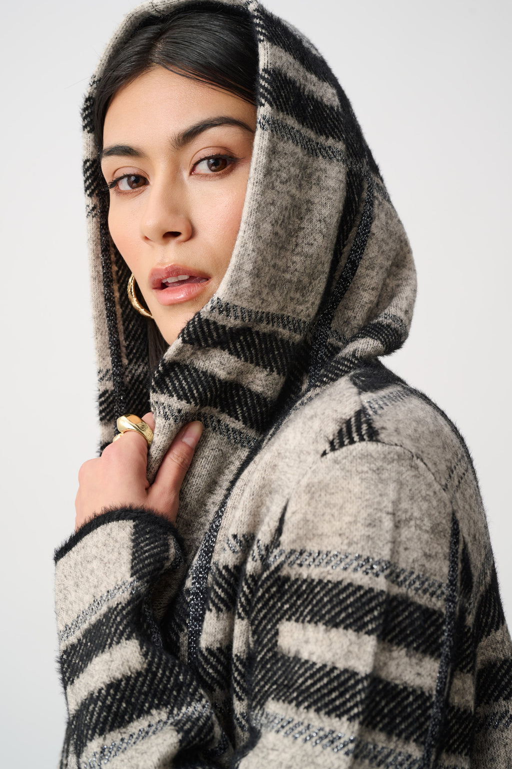 Joseph Ribkoff Brushed Jacquard Plaid Hooded Jacket 263953