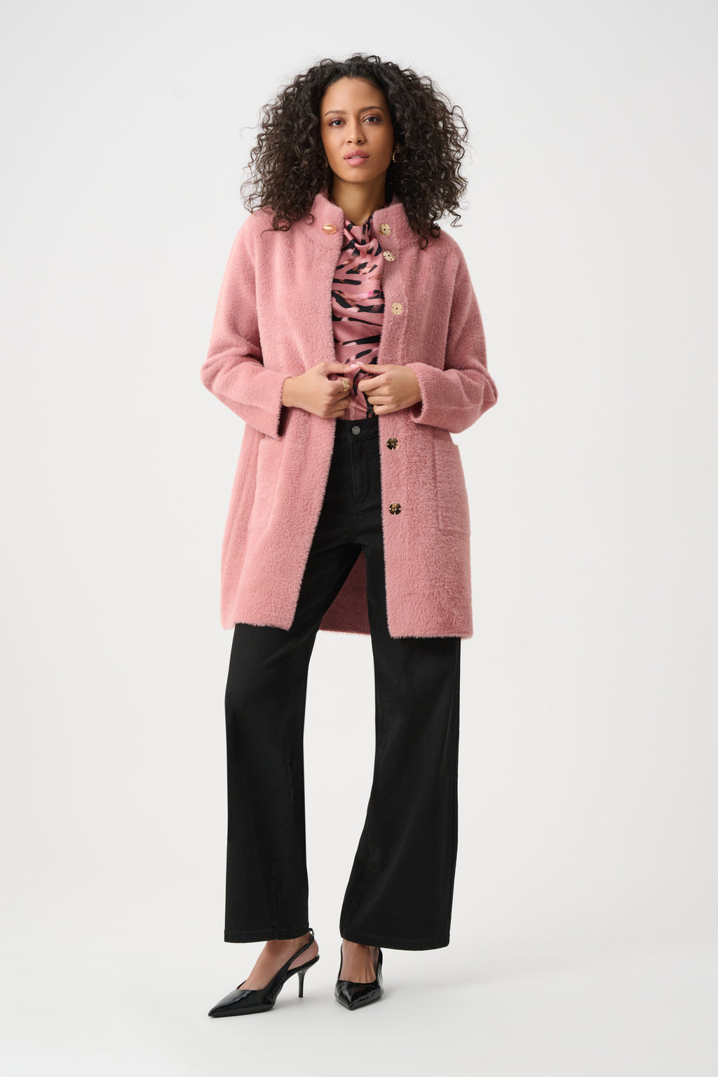 Joseph Ribkoff Feather Yarn Mock-Neck Coat 263955