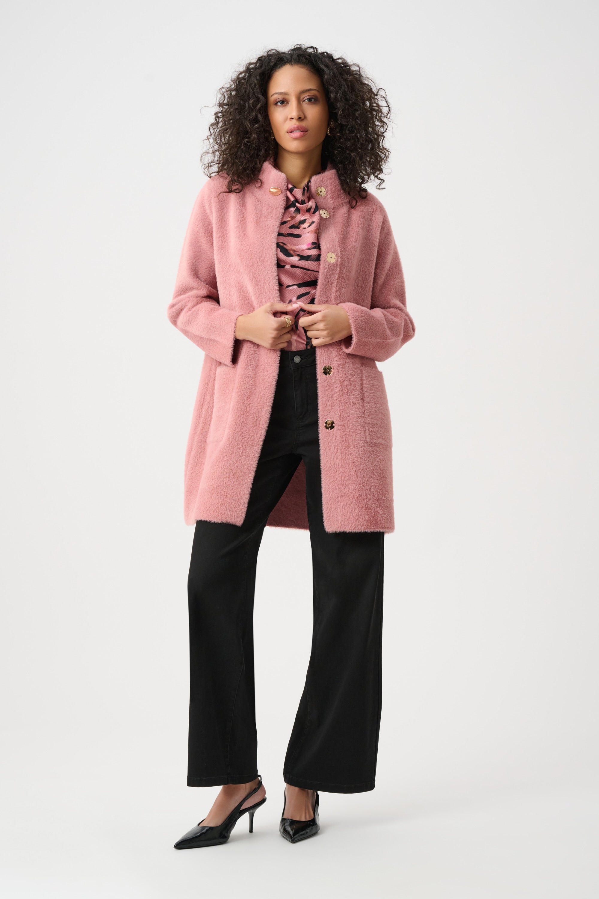 Joseph Ribkoff Feather Yarn Mock-Neck Coat 263955