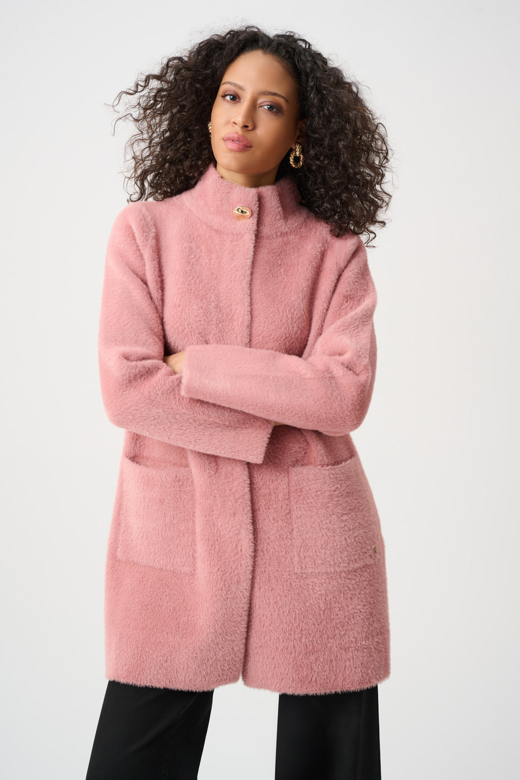 Joseph Ribkoff Feather Yarn Mock-Neck Coat 263955