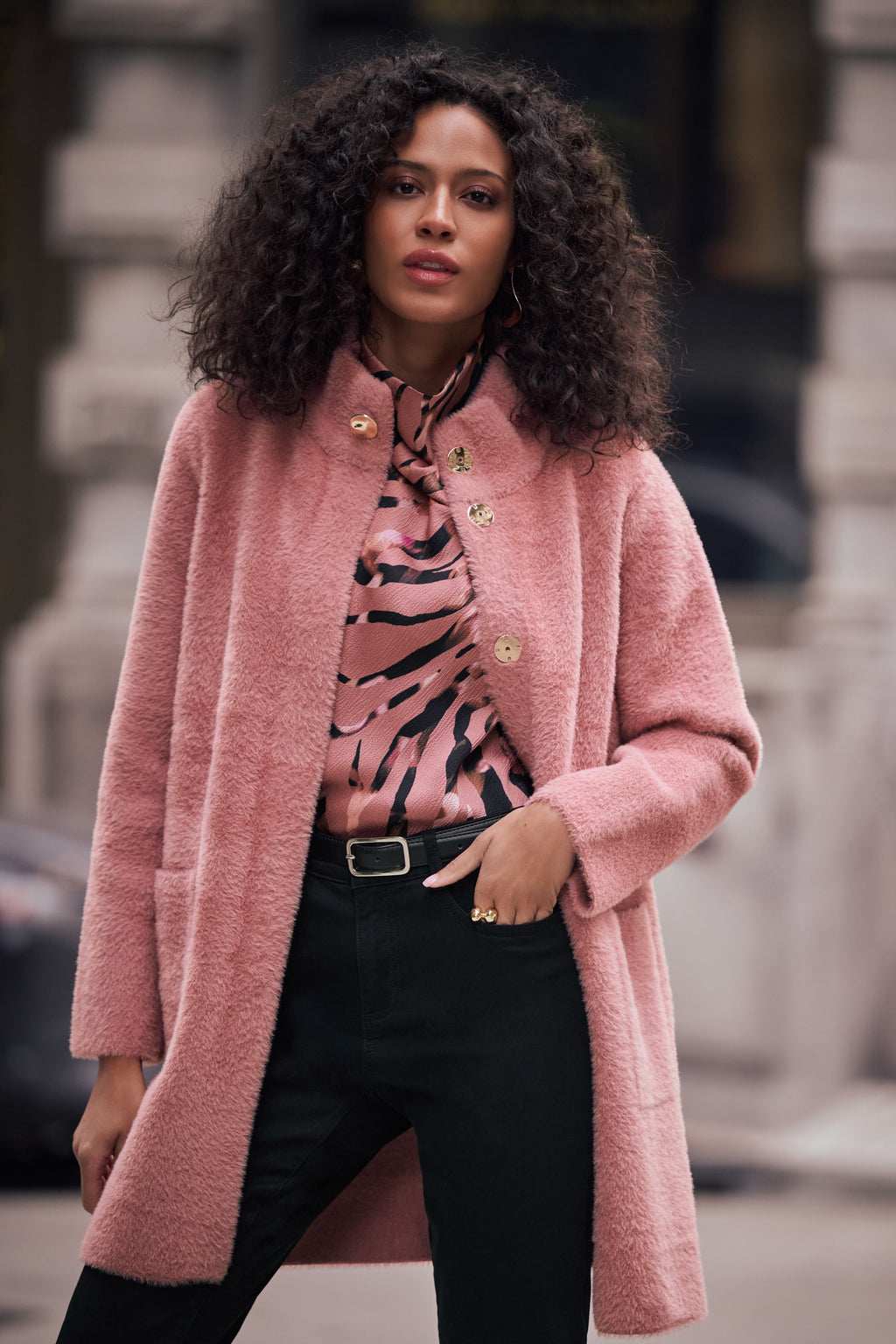 Joseph Ribkoff Feather Yarn Mock-Neck Coat 263955