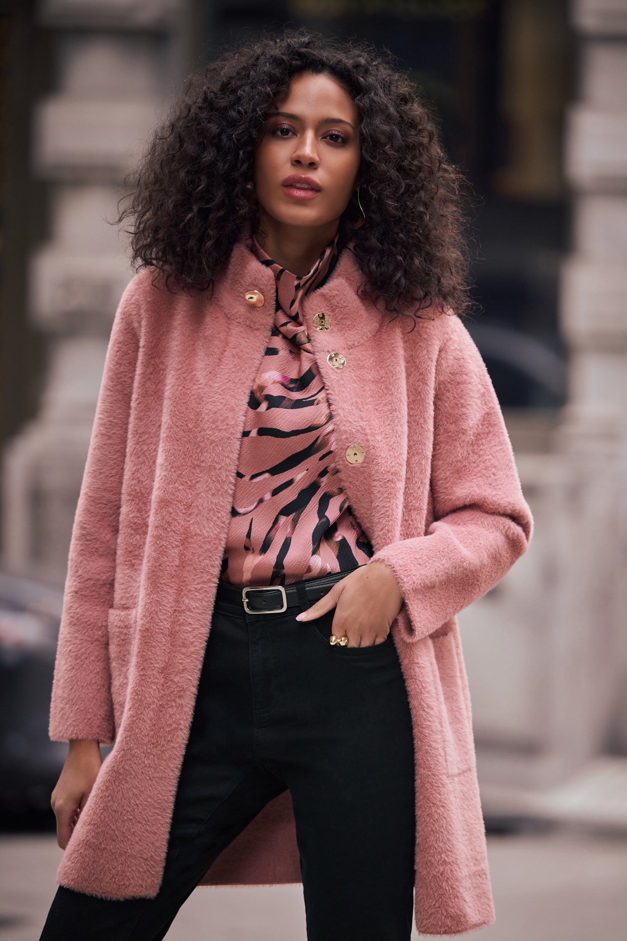 Joseph Ribkoff Feather Yarn Mock-Neck Coat 263955
