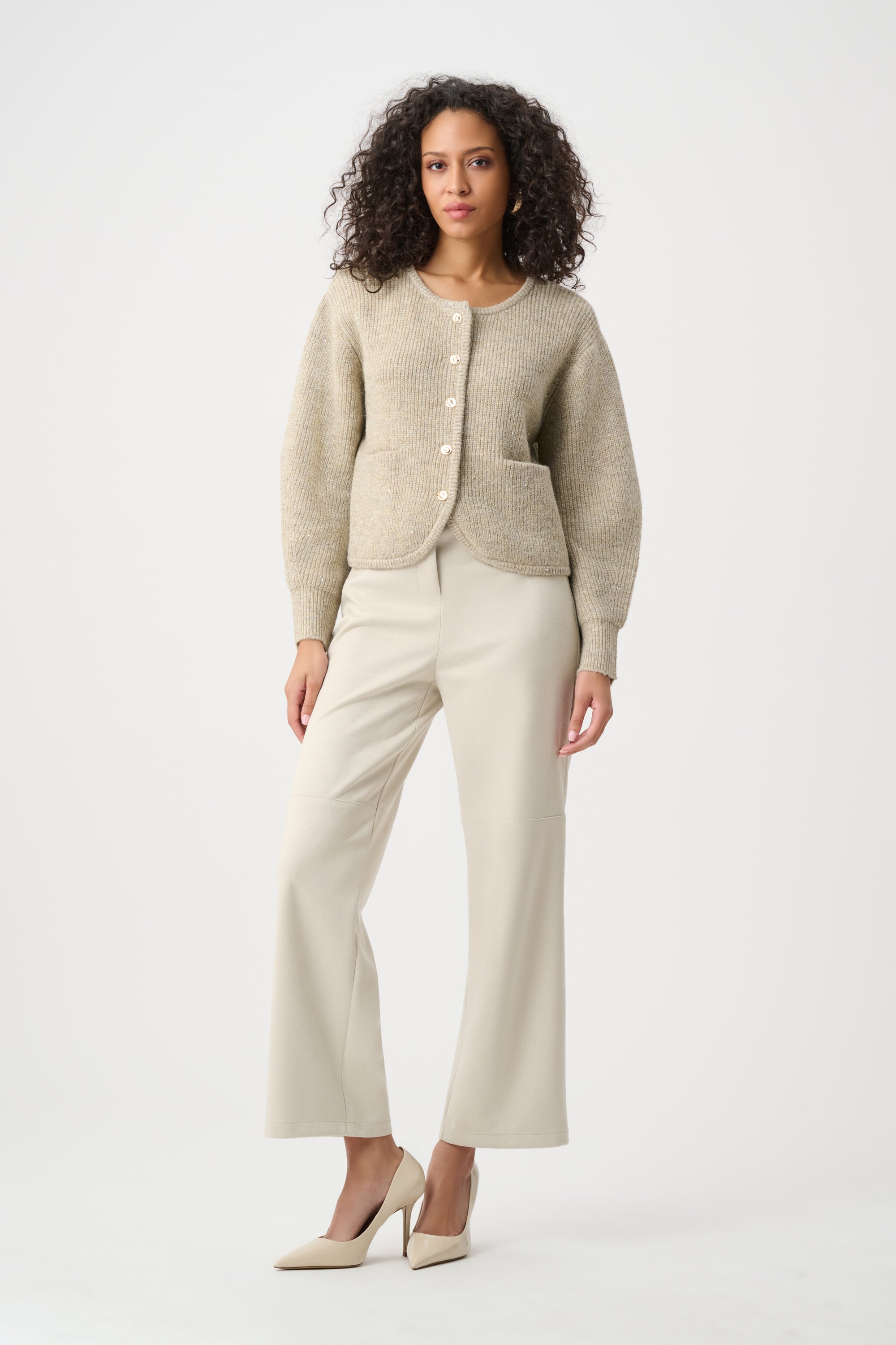 Joseph Ribkoff Sweater Knit Sequined Boxy Crewneck Cardigan 263958