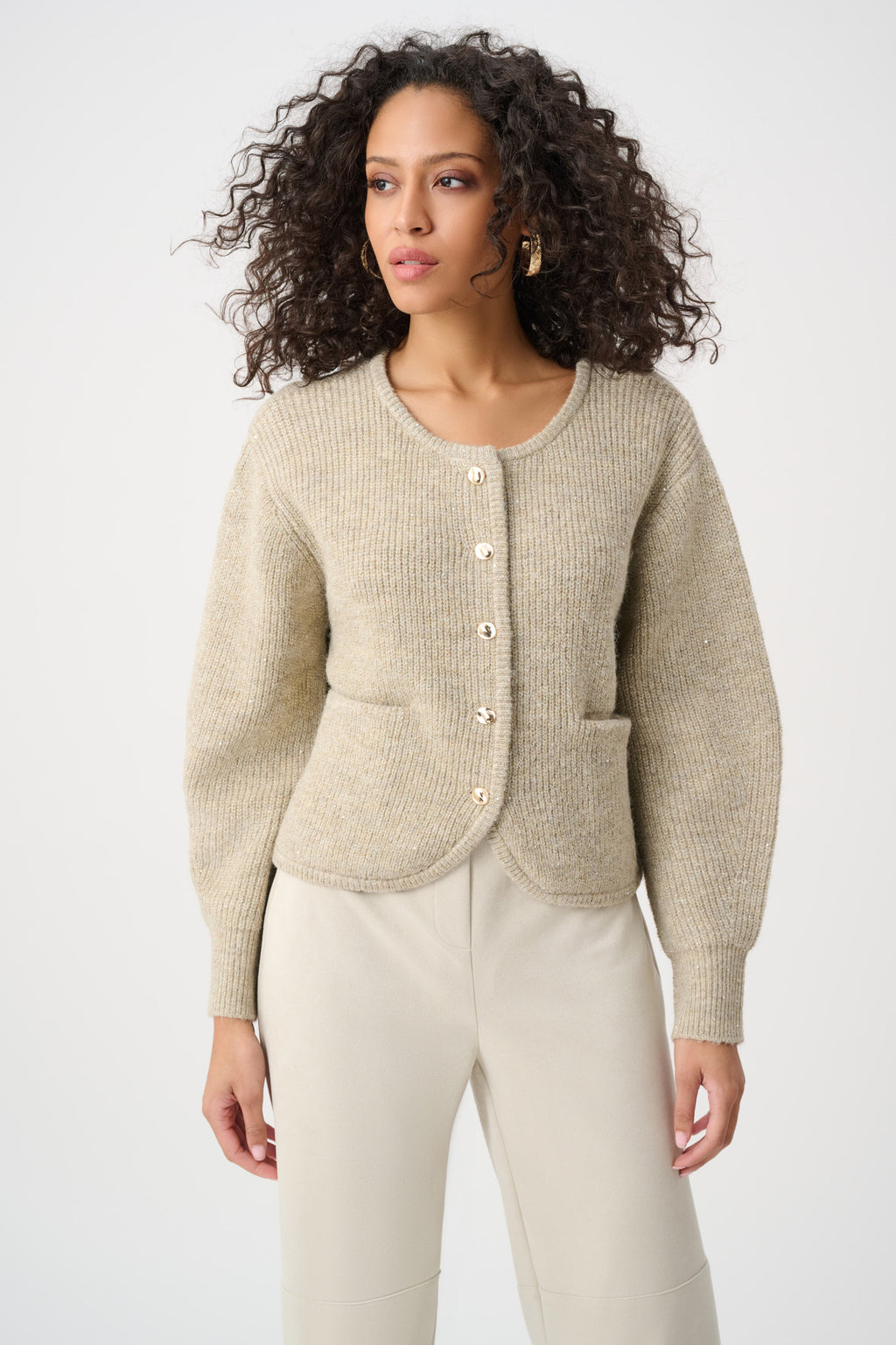 Joseph Ribkoff Sweater Knit Sequined Boxy Crewneck Cardigan 263958