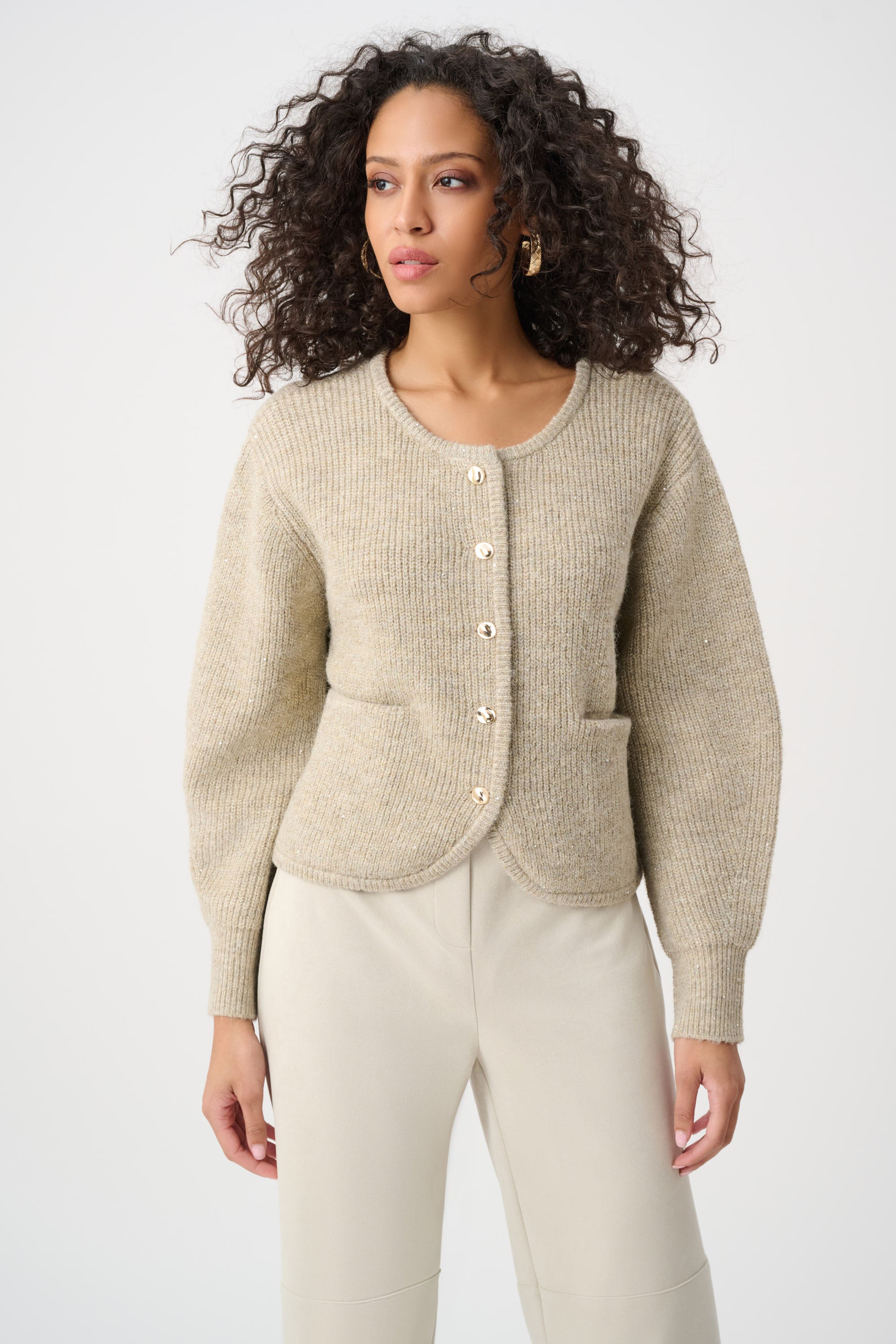 Joseph Ribkoff Sweater Knit Sequined Boxy Crewneck Cardigan 263958