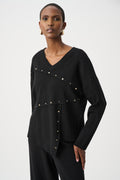 Joseph Ribkoff Asymmetric Sweater With Metal Stud Detail 263961
