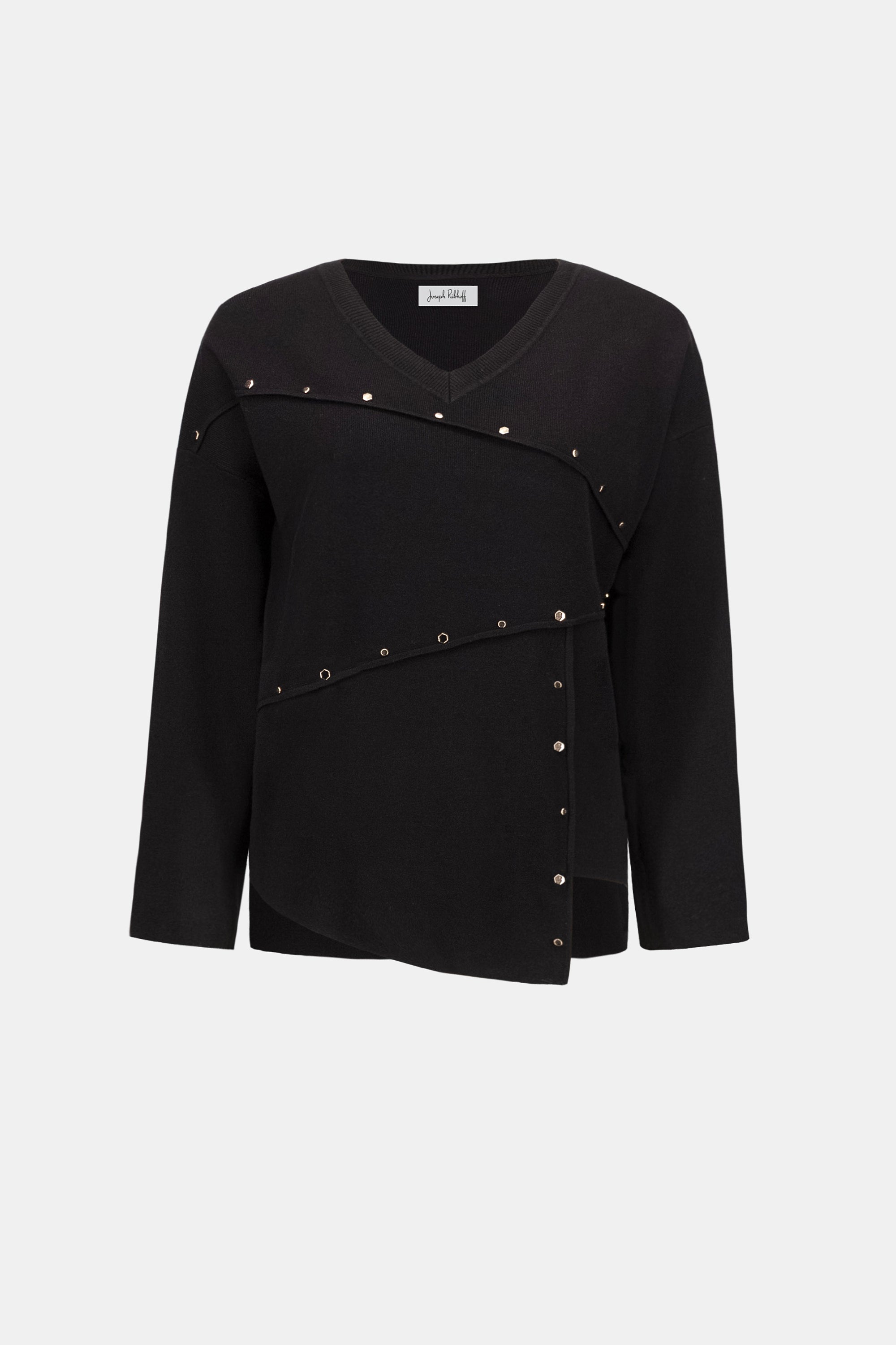 Joseph Ribkoff Asymmetric Sweater With Metal Stud Detail 263961