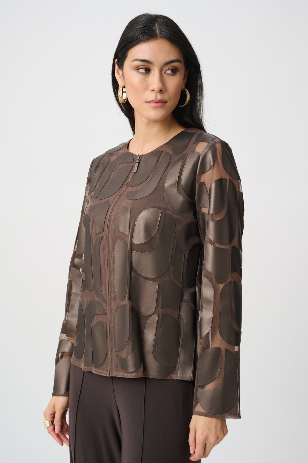 Joseph Ribkoff Leatherette And Mesh Embroidered Jacket 263964