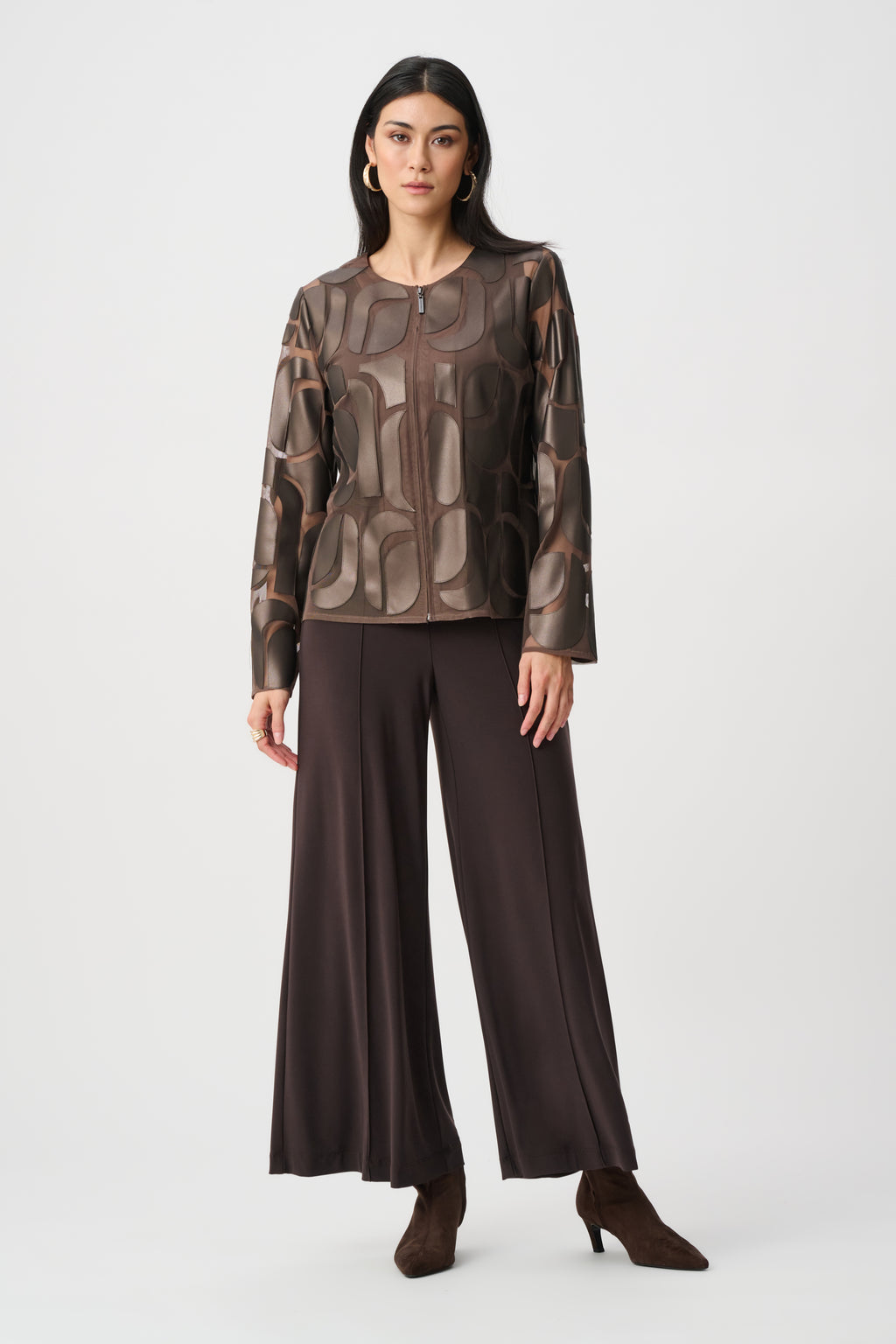 Joseph Ribkoff Leatherette And Mesh Embroidered Jacket 263964