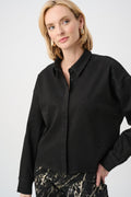 Joseph Ribkoff Featherweave Denim Cropped Blouse With Rhinestone Detail 263965