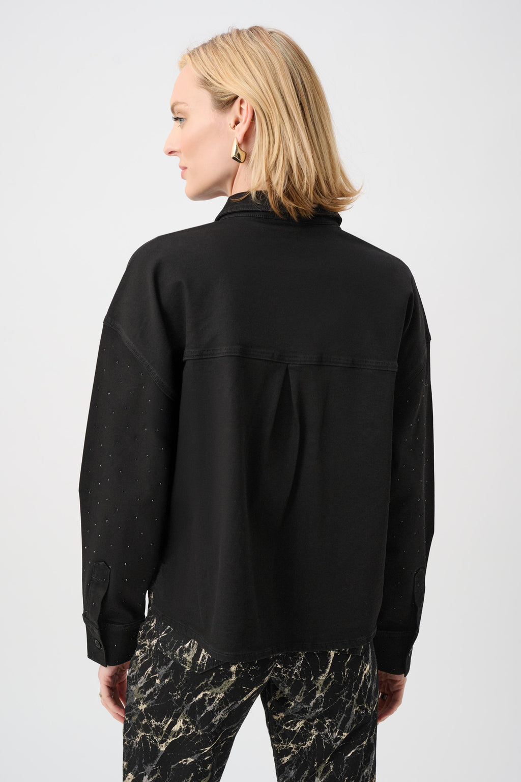 Joseph Ribkoff Featherweave Denim Cropped Blouse With Rhinestone Detail 263965