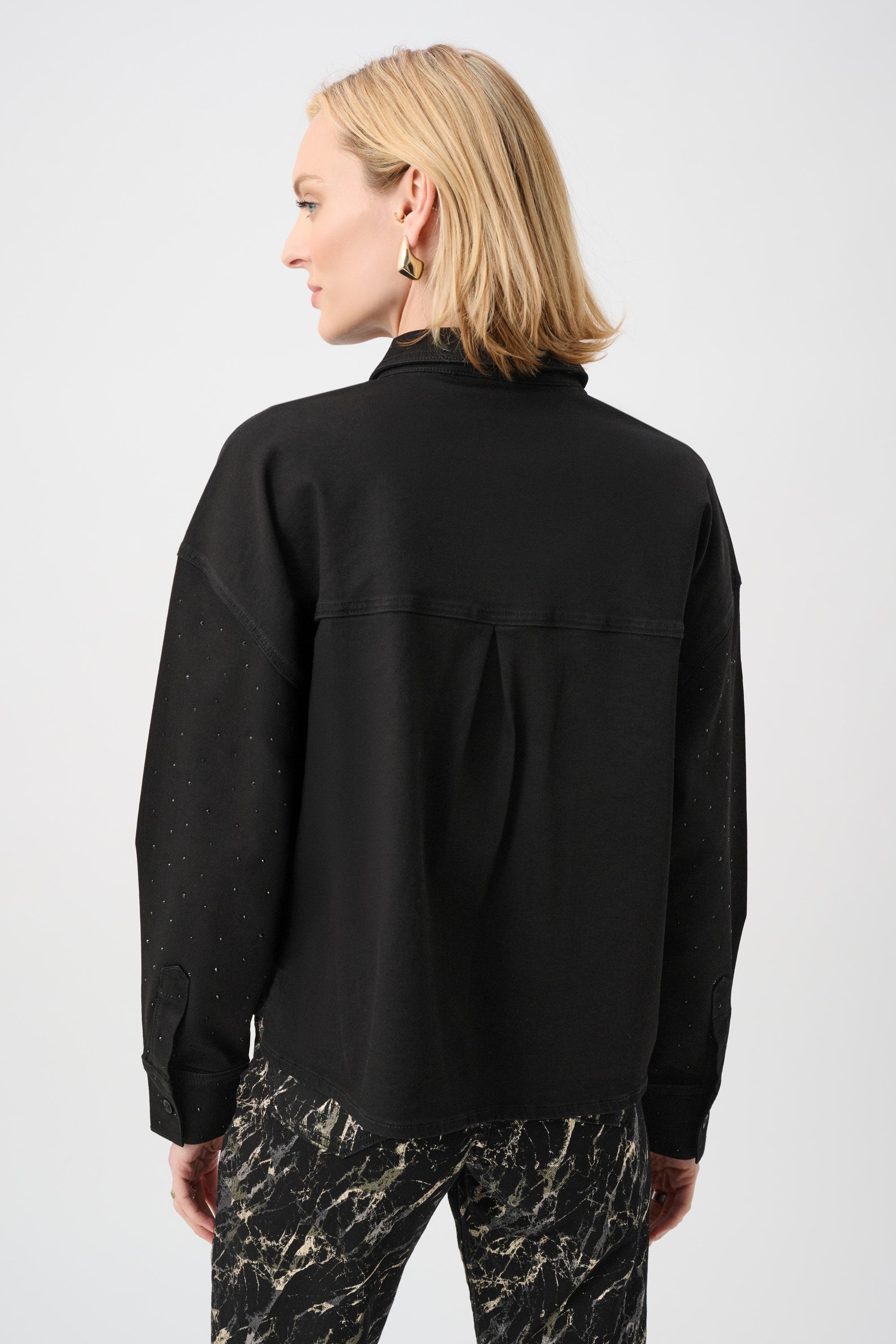 Joseph Ribkoff Featherweave Denim Cropped Blouse With Rhinestone Detail 263965