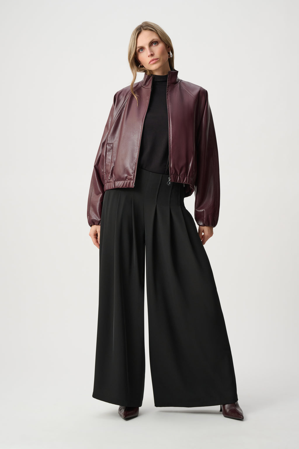 Joseph Ribkoff Leatherette Mock-Neck Bomber Jacket 263971