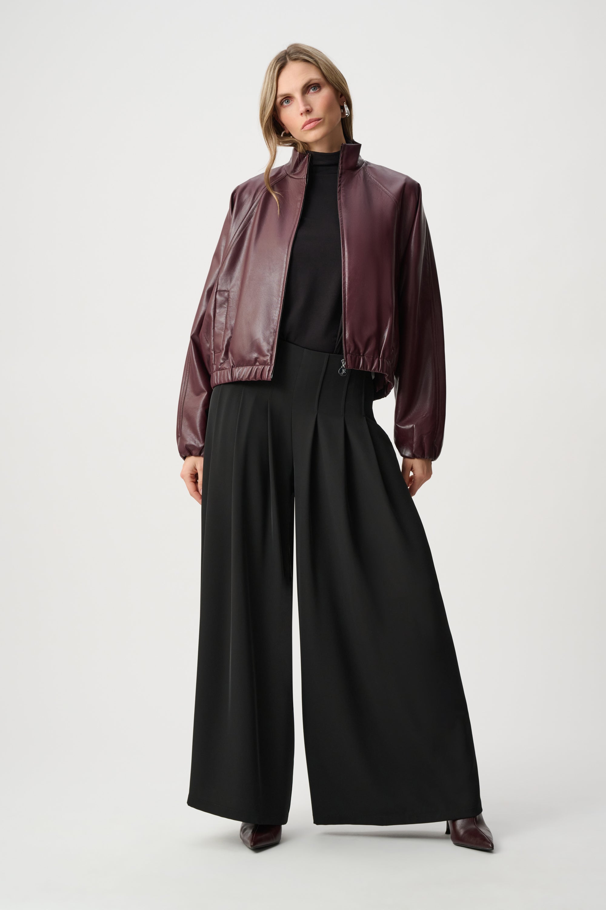 Joseph Ribkoff Leatherette Mock-Neck Bomber Jacket 263971
