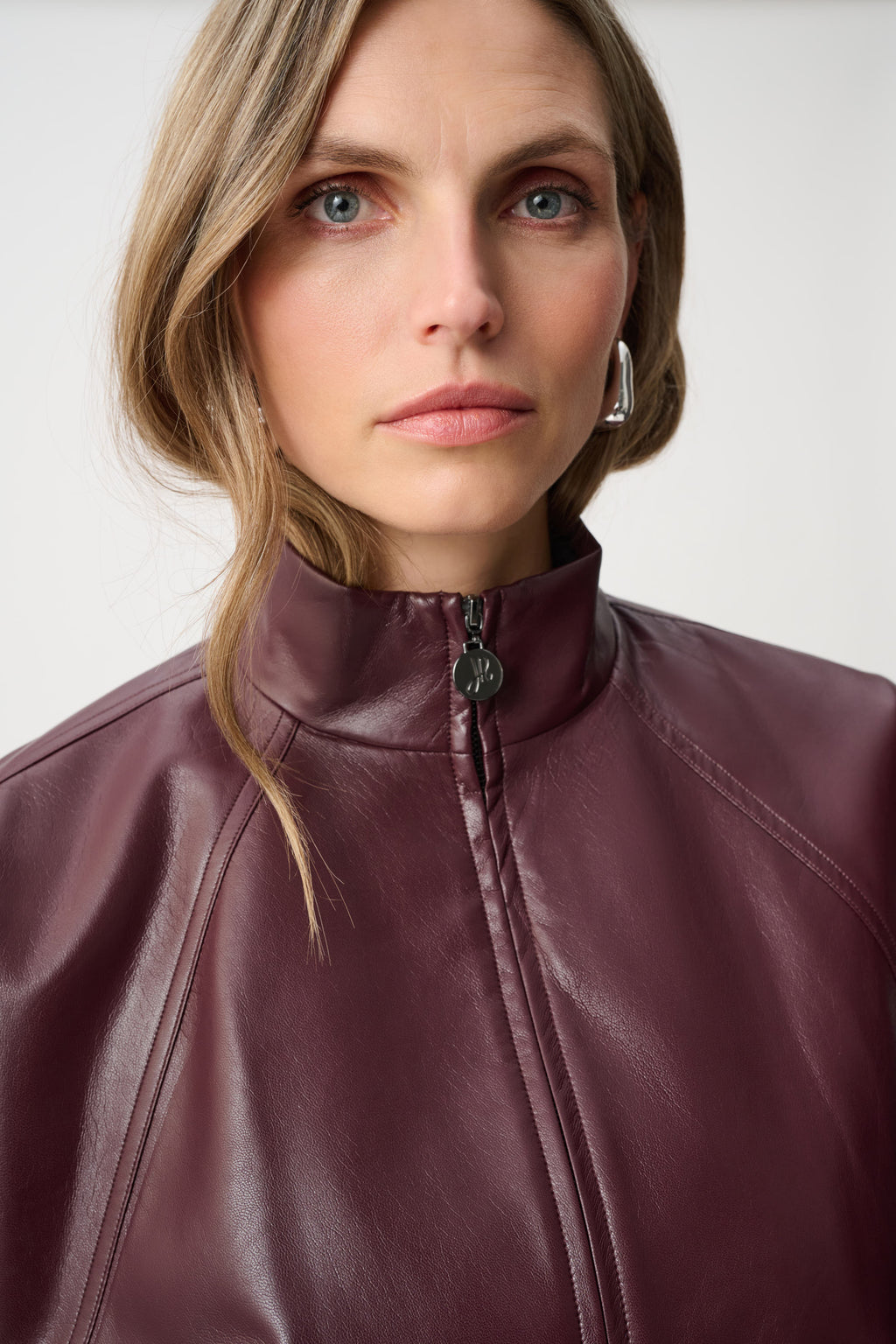 Joseph Ribkoff Leatherette Mock-Neck Bomber Jacket 263971