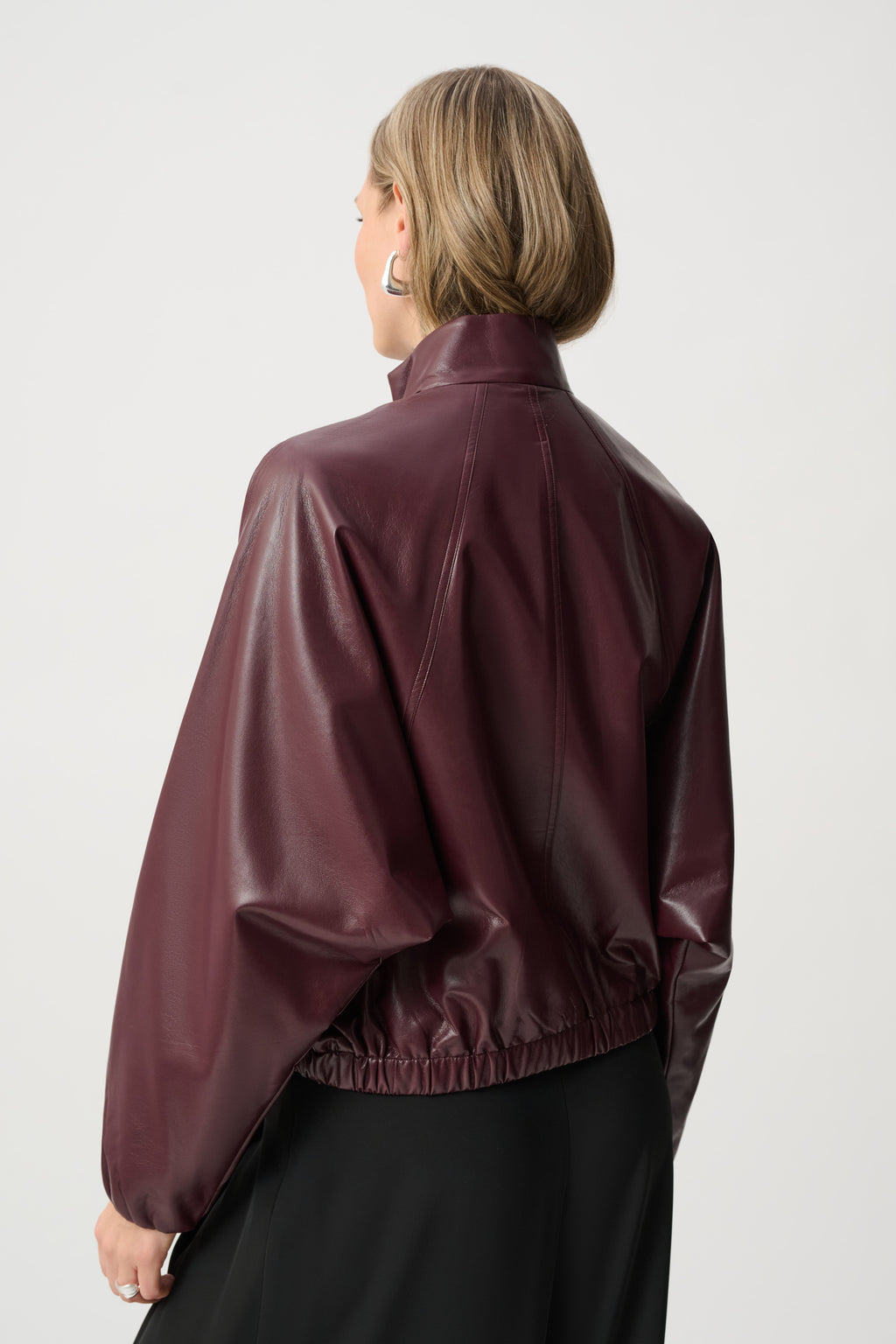 Joseph Ribkoff Leatherette Mock-Neck Bomber Jacket 263971