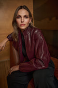 Joseph Ribkoff Leatherette Mock-Neck Bomber Jacket 263971