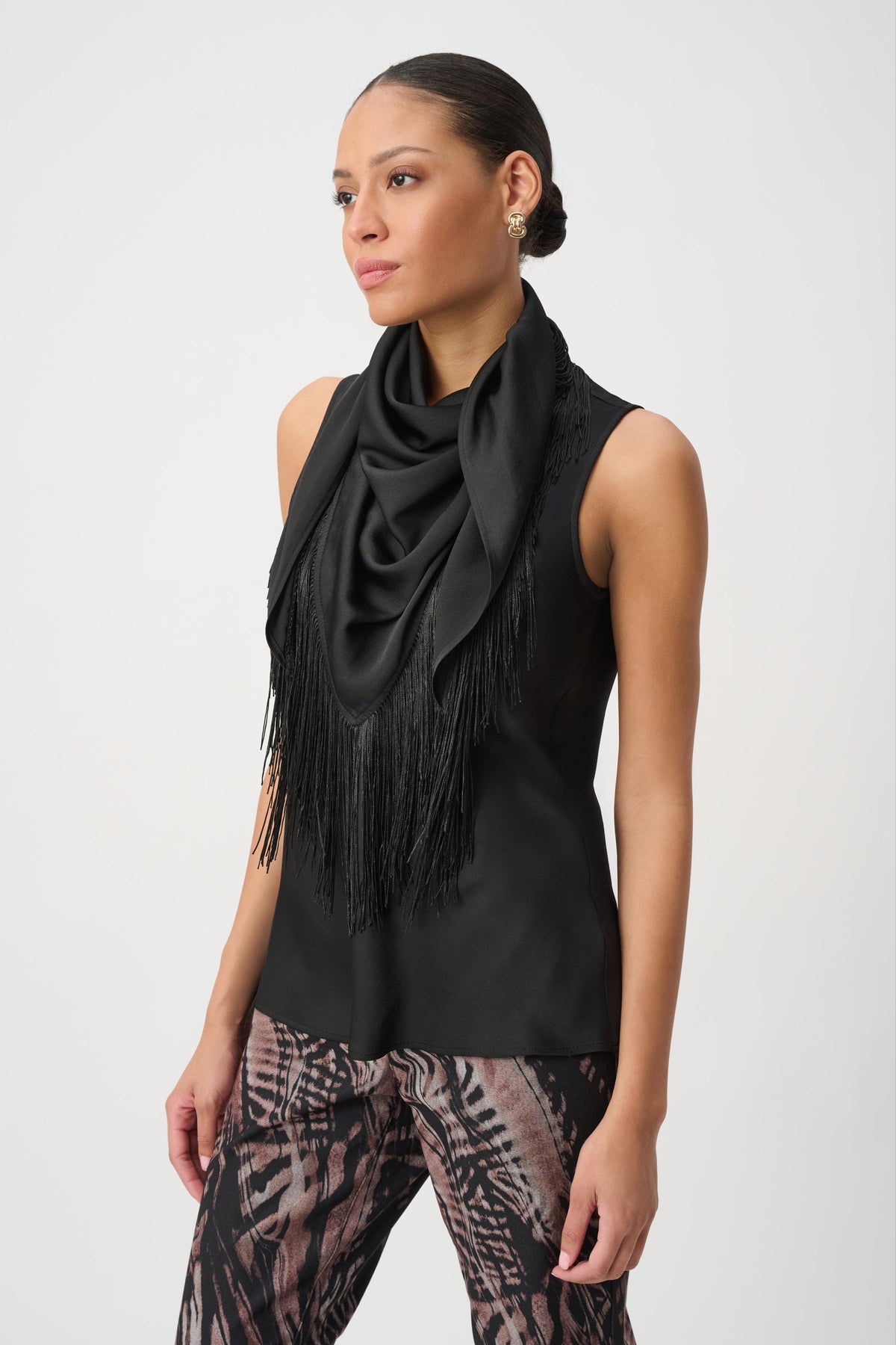 Joseph Ribkoff Fringed Recycled Satin Scarf Top 264147