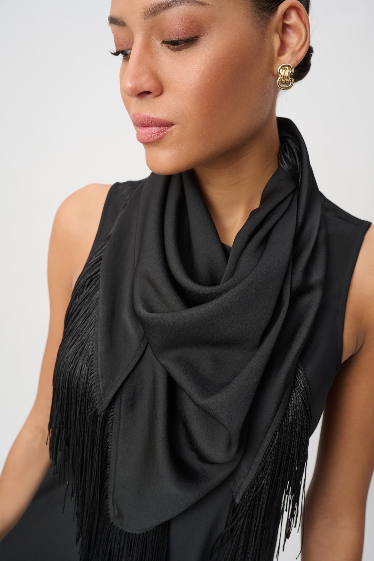 Joseph Ribkoff Fringed Recycled Satin Scarf Top 264147