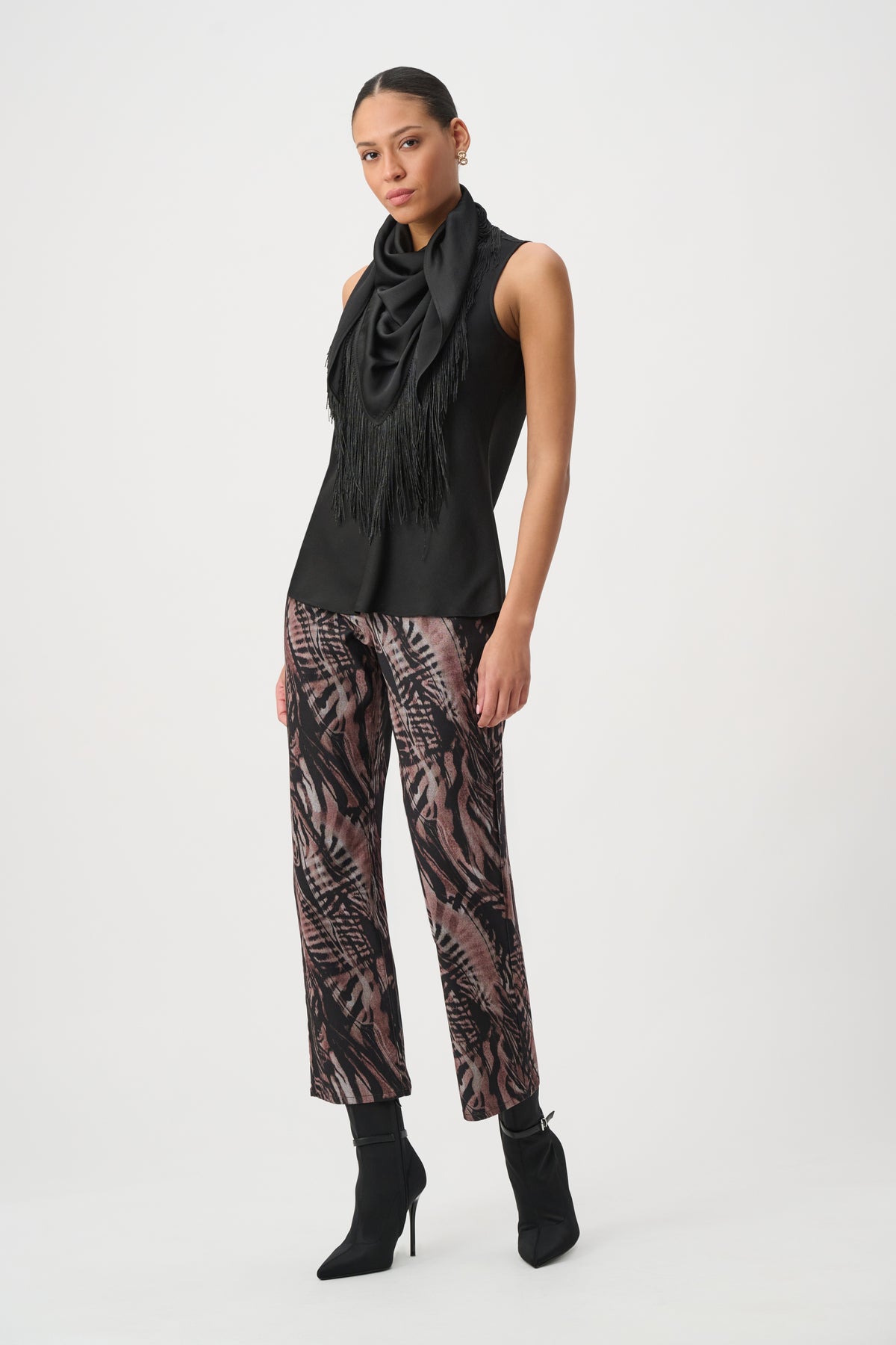 Joseph Ribkoff Fringed Recycled Satin Scarf Top 264147