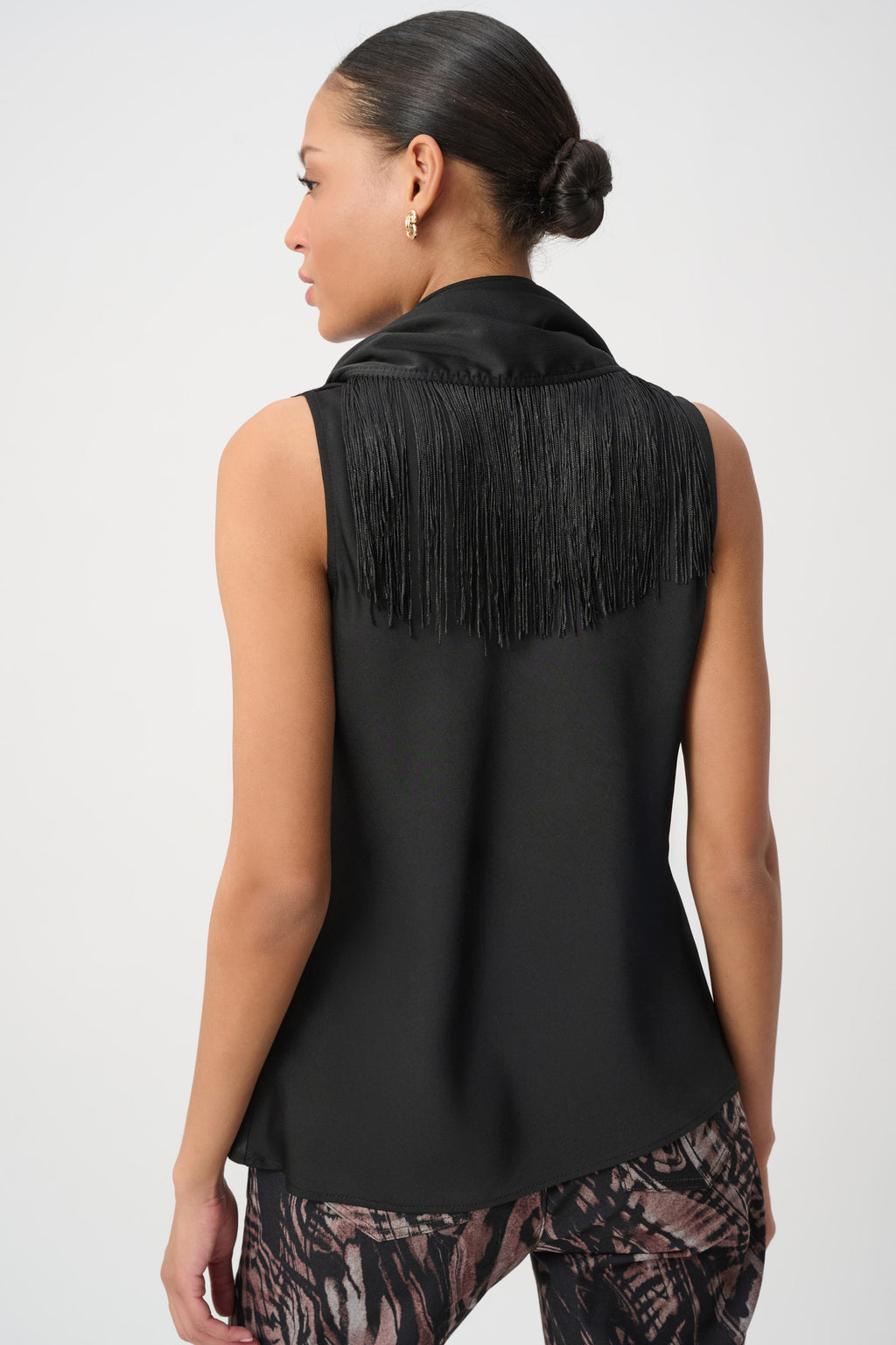 Joseph Ribkoff Fringed Recycled Satin Scarf Top 264147