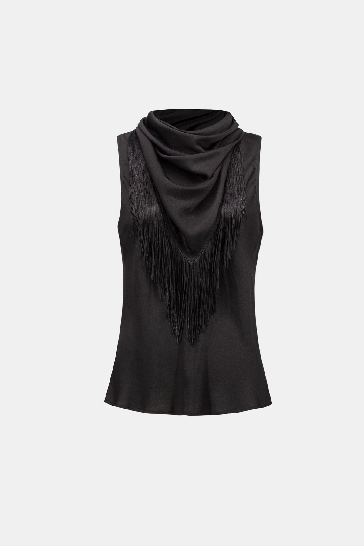 Joseph Ribkoff Fringed Recycled Satin Scarf Top 264147