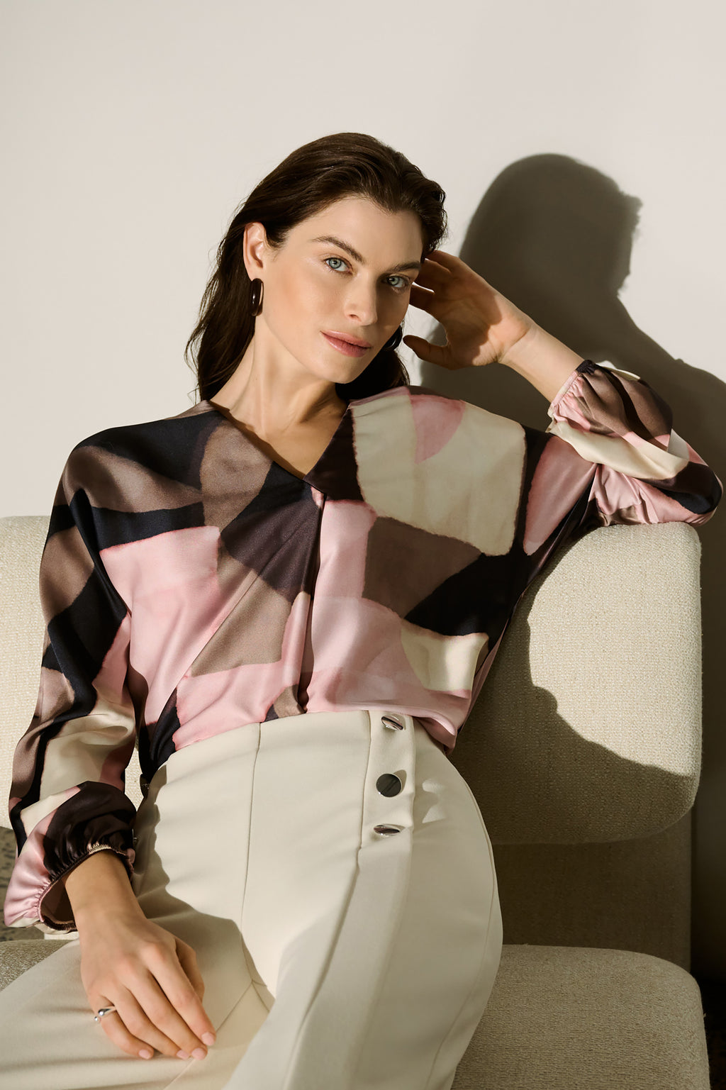 Joseph Ribkoff Geometric Print Recycled Satin Top 264197