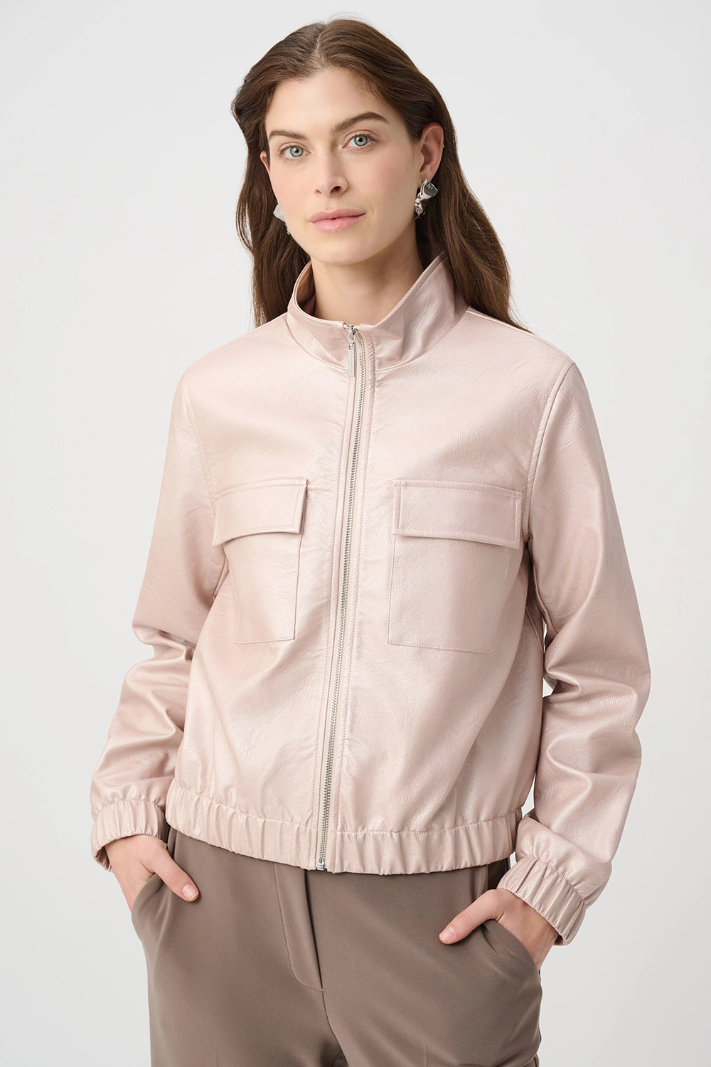 Joseph Ribkoff Metallic Leatherette Bomber Jacket 264907