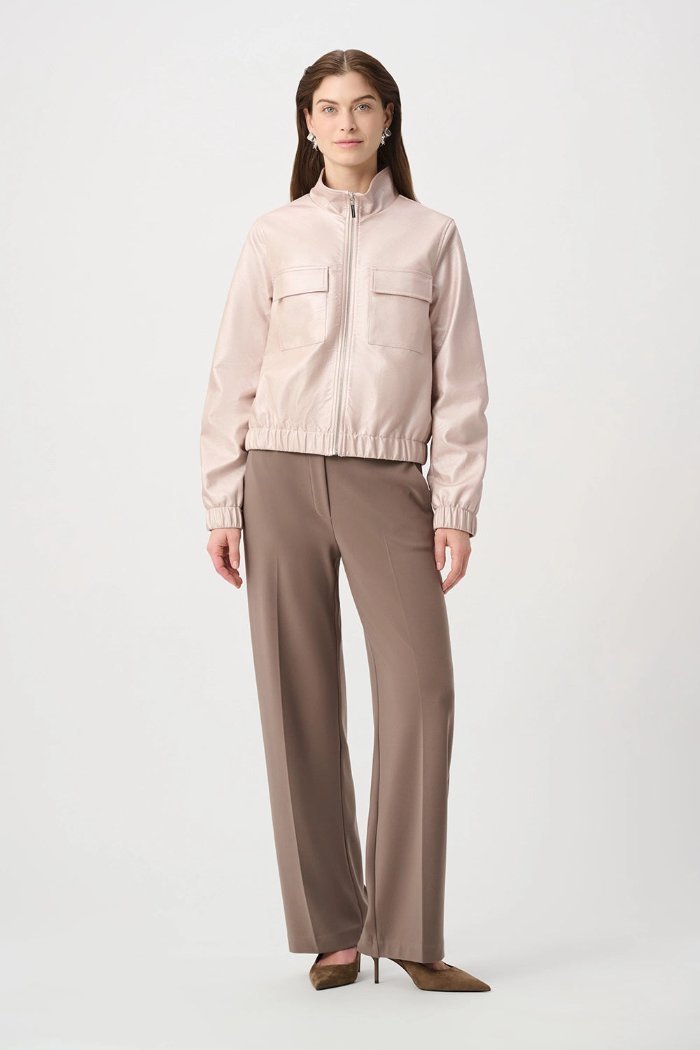 Joseph Ribkoff Metallic Leatherette Bomber Jacket 264907