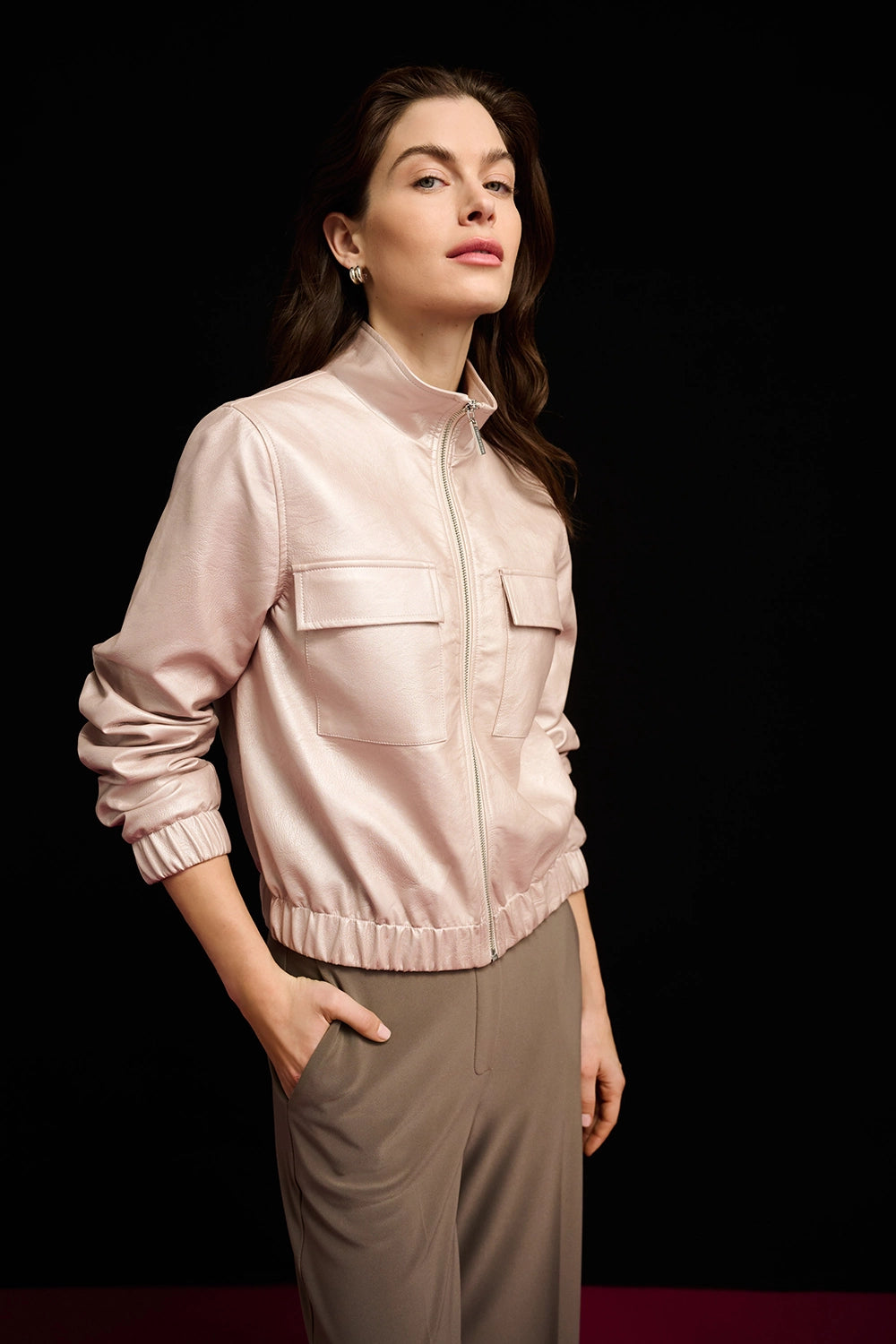 Joseph Ribkoff Metallic Leatherette Bomber Jacket 264907