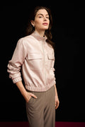 Joseph Ribkoff Metallic Leatherette Bomber Jacket 264907