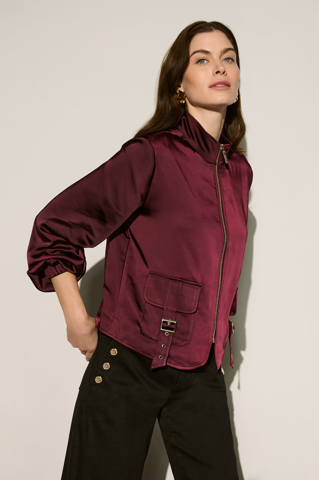 Joseph Ribkoff Satin Puff Sleeve Utility Jacket 264939