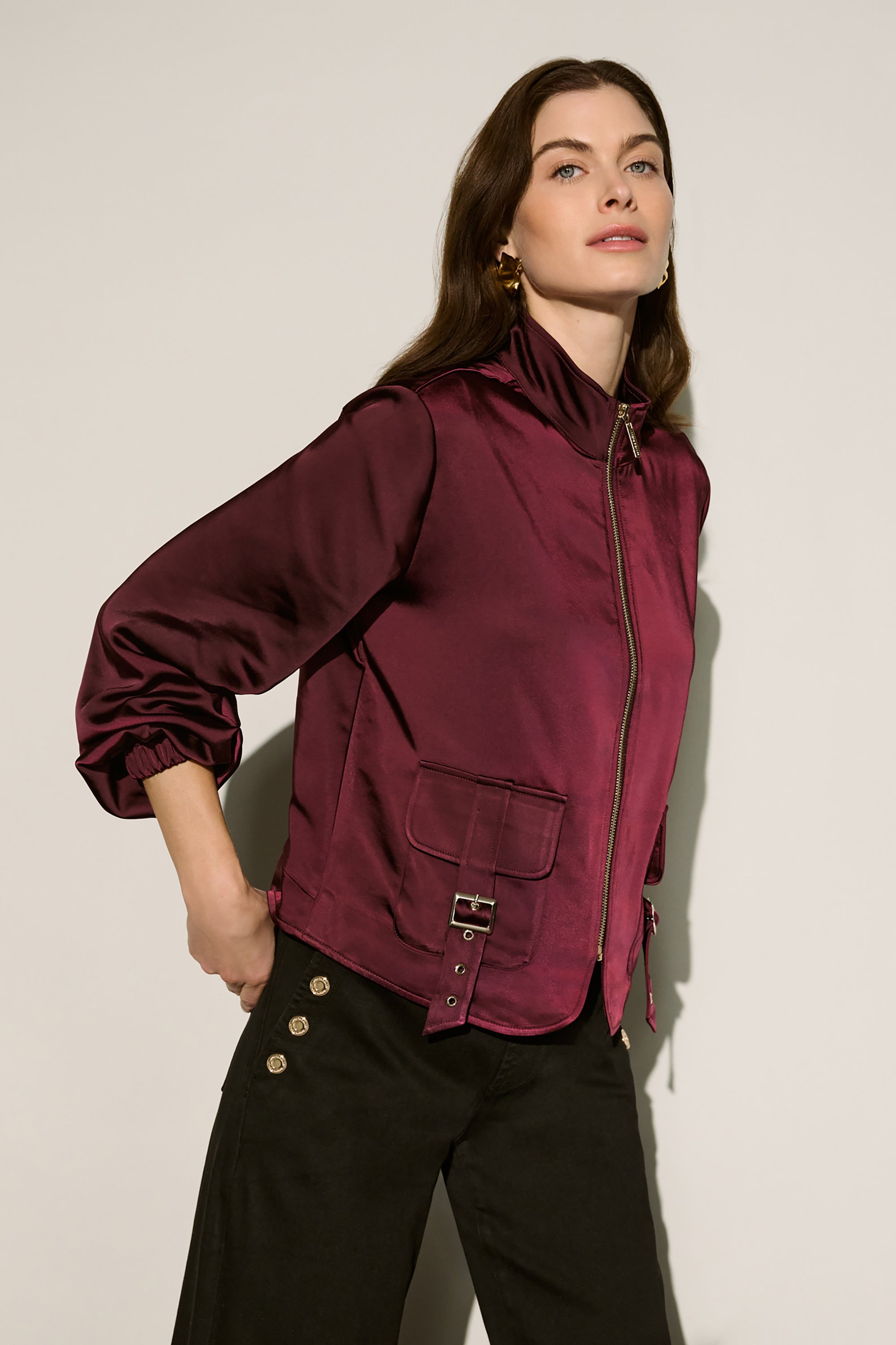 Joseph Ribkoff Satin Puff Sleeve Utility Jacket 264939