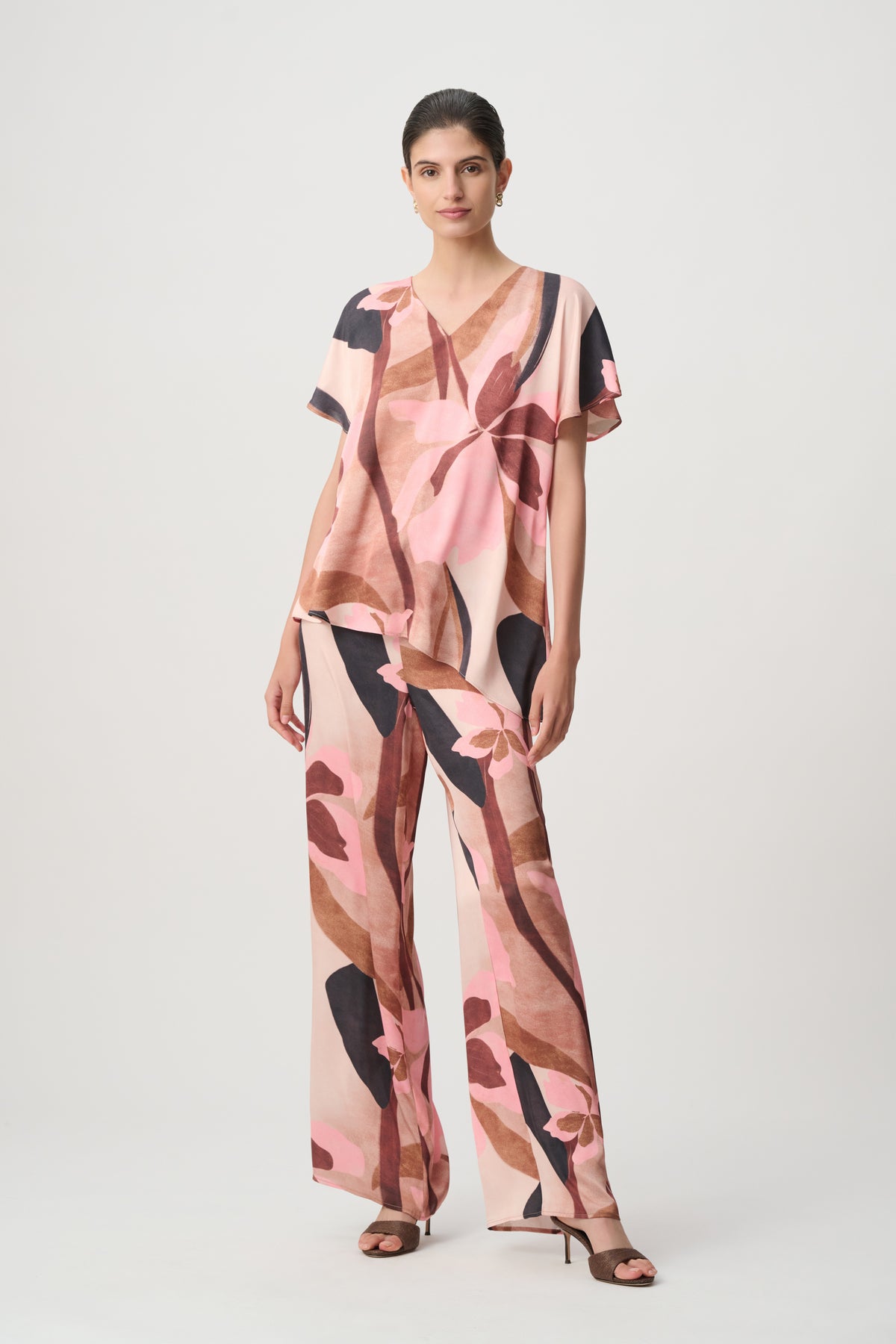 Joseph Ribkoff Floral Recycled Satin Asymmetrical Top 271098