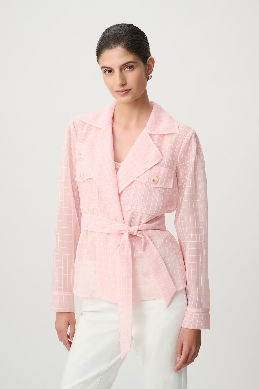 Joseph Ribkoff Organza Plaid Belted Jacket 271159