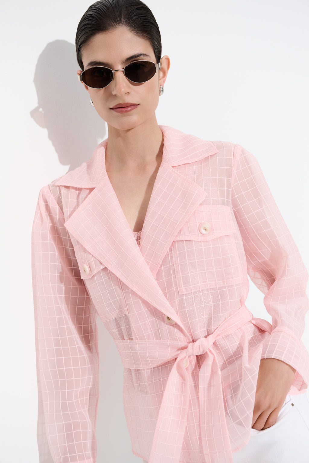 Joseph Ribkoff Organza Plaid Belted Jacket 271159