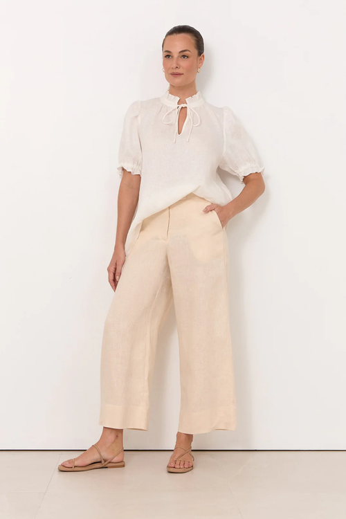 Adorne Agatha Linen Crop Pant - Cream AJD2199